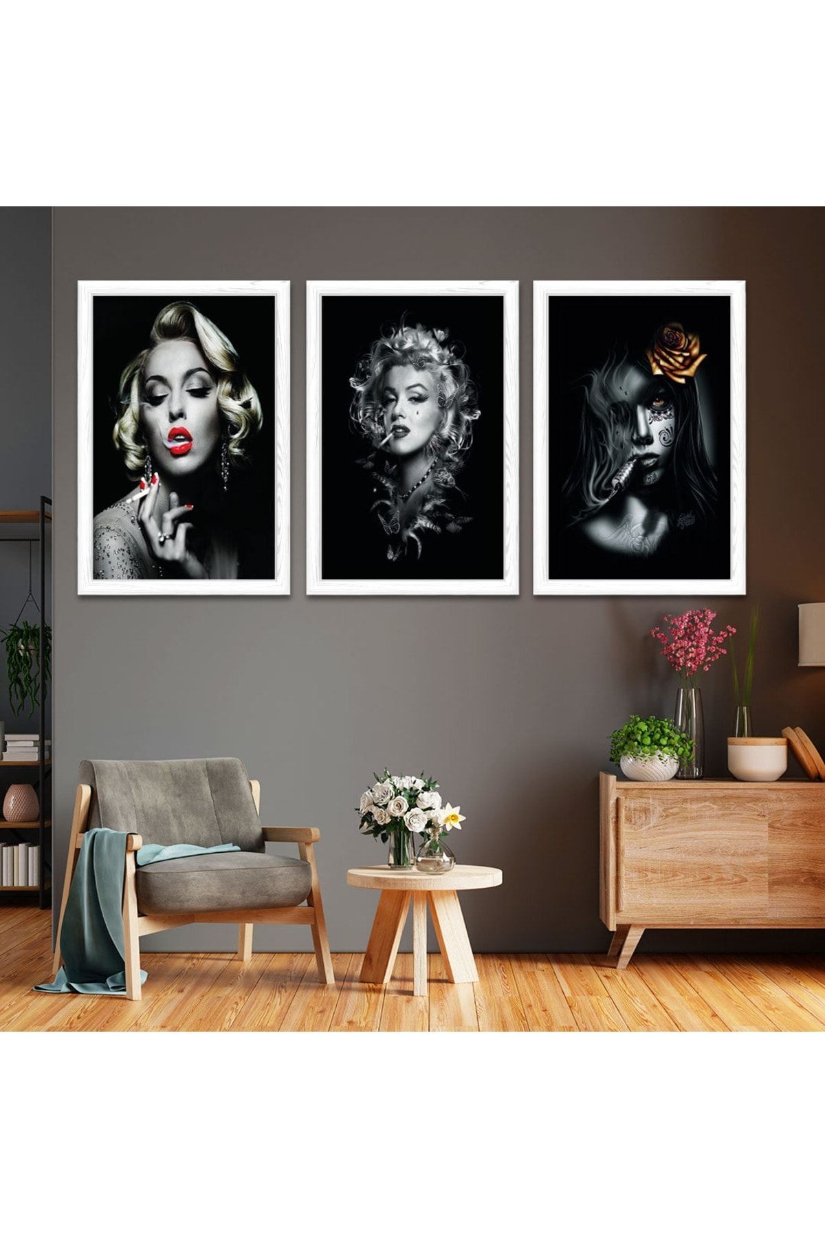 Beyaz Ahşap Çerçeveli Marilyn Monroe
