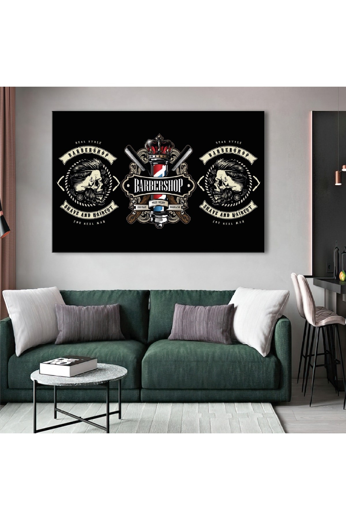 Barber Shop Ahşap Şase Dijital Baskı Kanvas Tablo 120X80Cm
