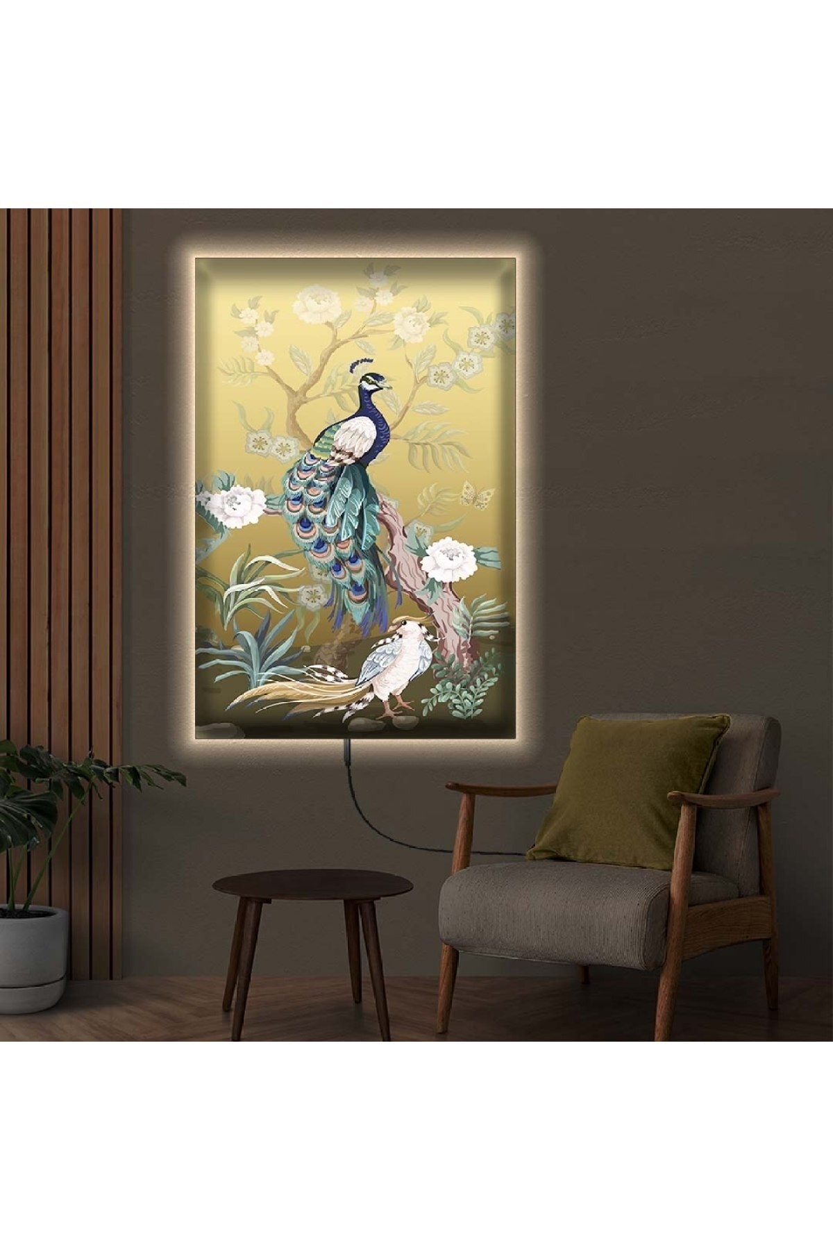 Ledli Kuşlar Alemi Ahşap Şase Dijital Baskı Kanvas Tablo 50X70Cm