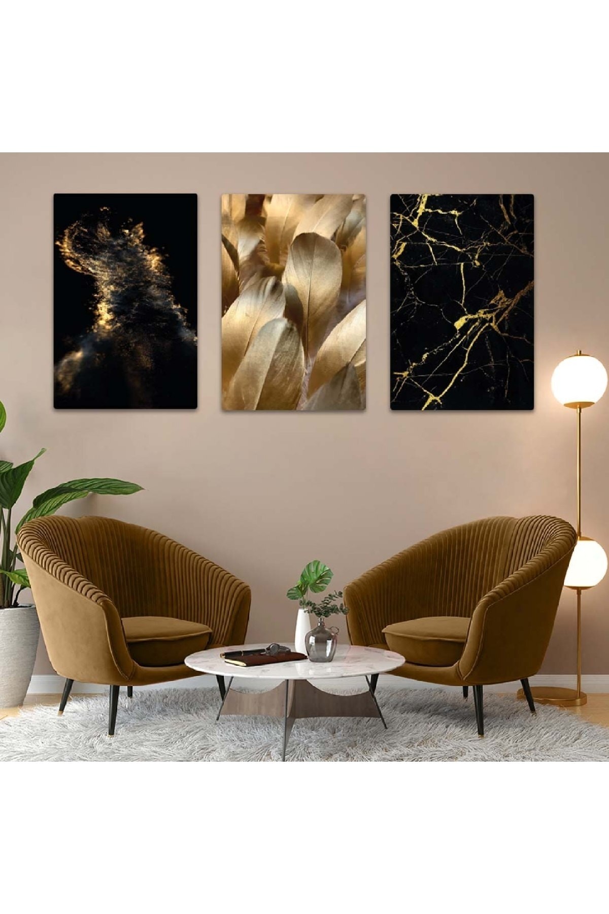 Siyah Renk 3'Lü Ekstra Dayanıklı Solmaz MDF Tablo Set