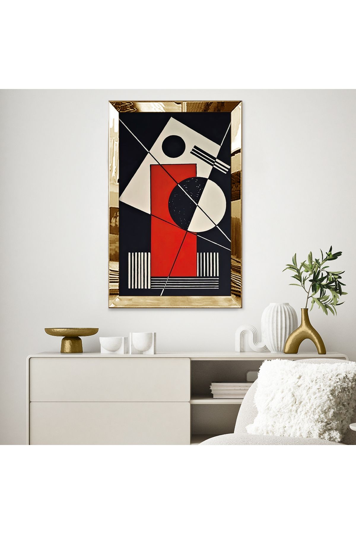 Gold Aynalı Pleksi Çerçeveli Karmaşık Modern Geometrik Desenliler Mdf Tablo