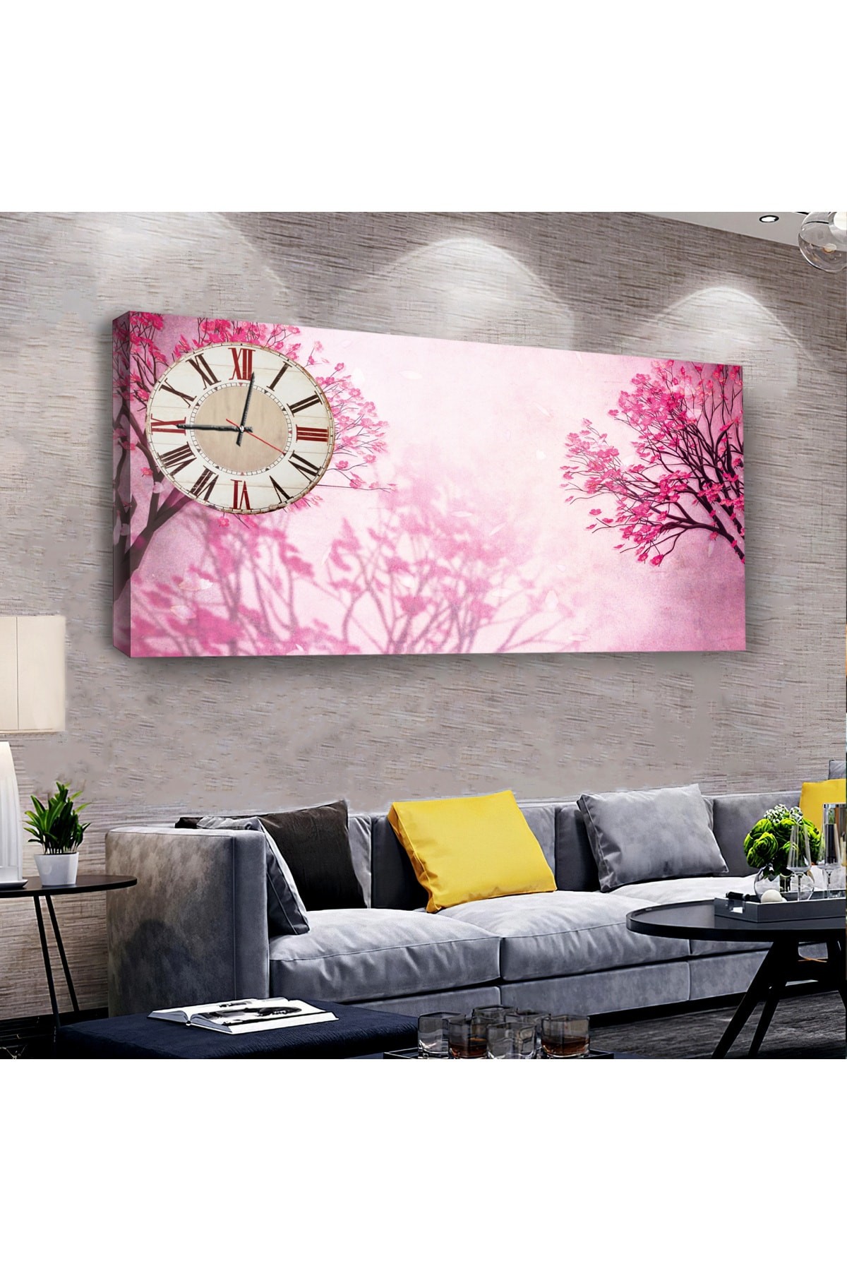 Salon Tablosu Ilkbahar saatliAhşap Şase Dijital Baskı Kanvas Tablo 100X50Cm