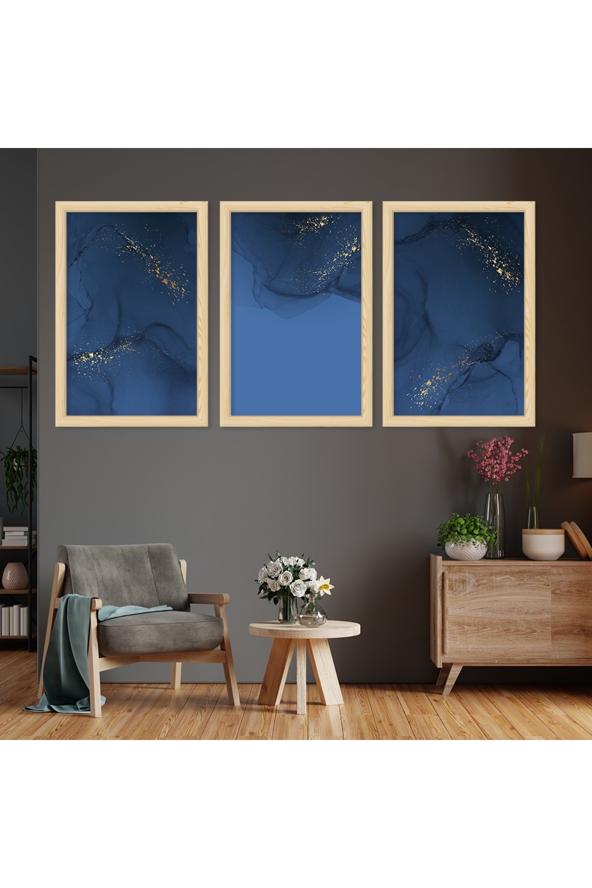 Huzur Oturma Odası Ahşap Çerçeveli Kolaj Çizim Modern Tablo