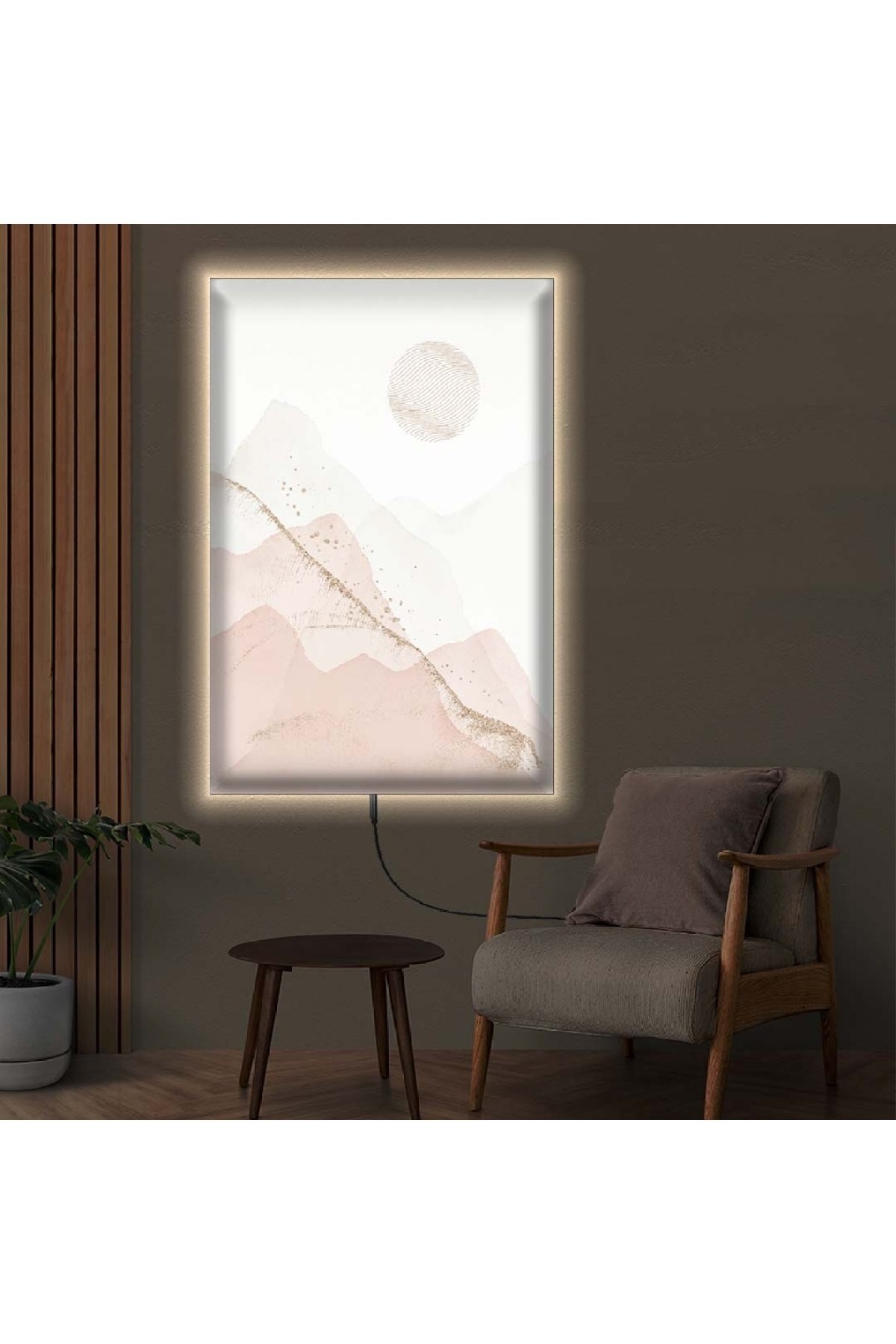 Salon Tablosu Ledli Kolaj Çizim Dağ Ahşap Şase Dijital Baskı Kanvas Tablo 70X100Cm