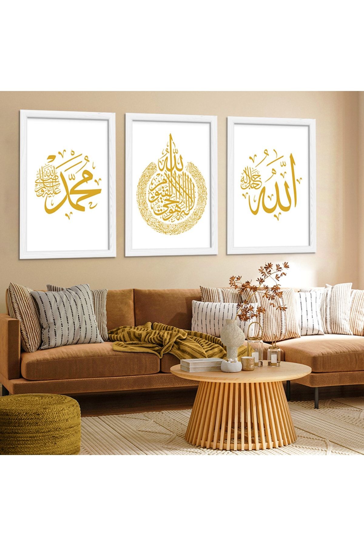 Beyaz Ahşap Çerçeveli Kolaj Çizim Modern Tablo