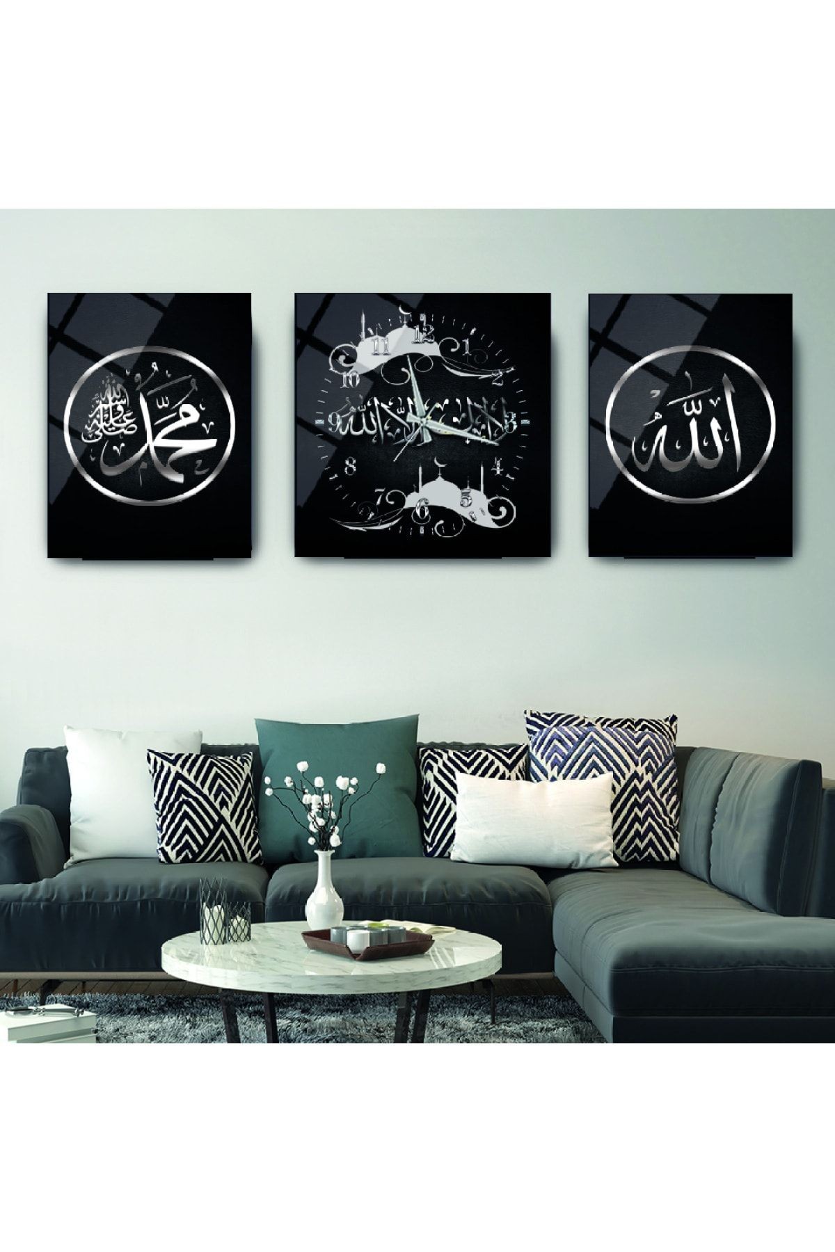 Hz Muhammed Ve Allah Lafzı Dini Cam Tablo Ve Cam Saat