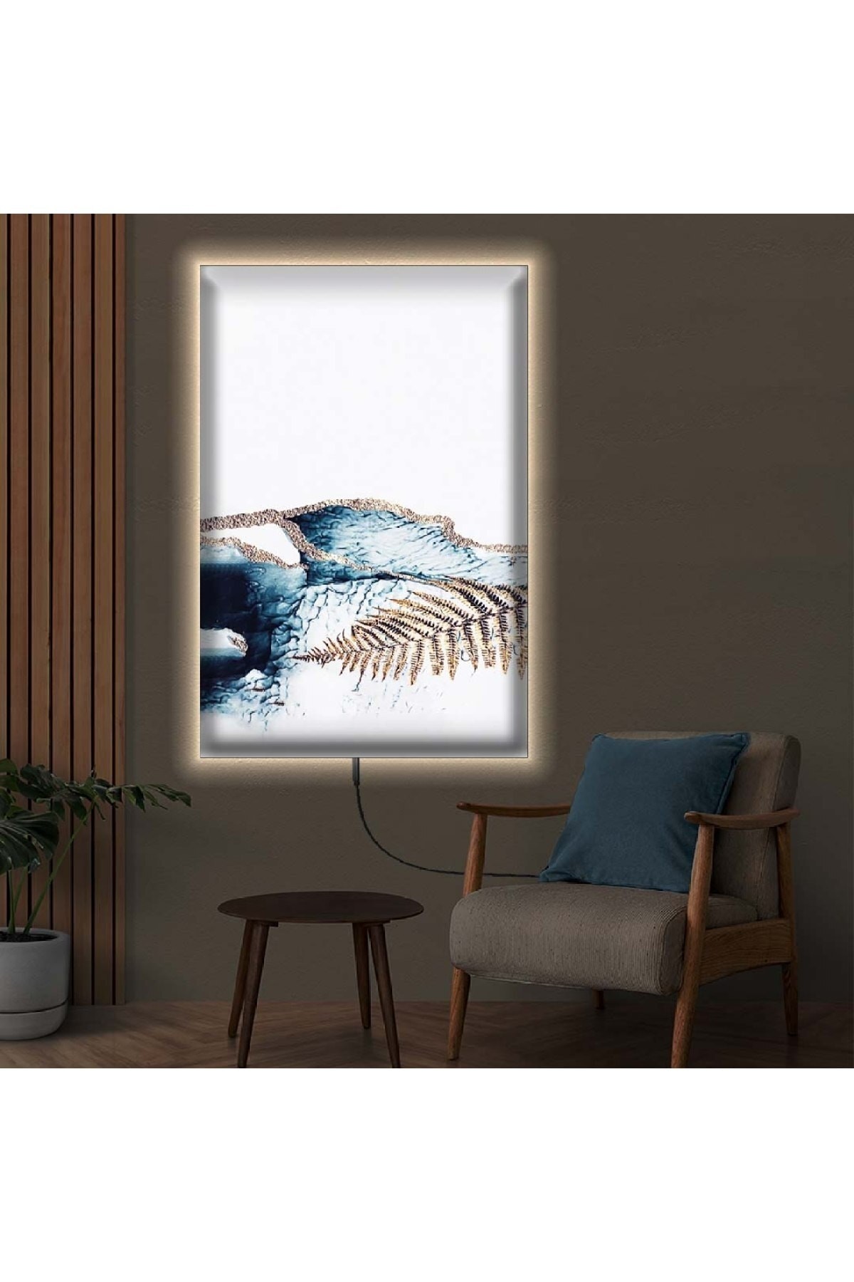 Modern Ledli Soyut Desen Ahşap Şase Dijital Baskı Kanvas Tablo 50X70Cm