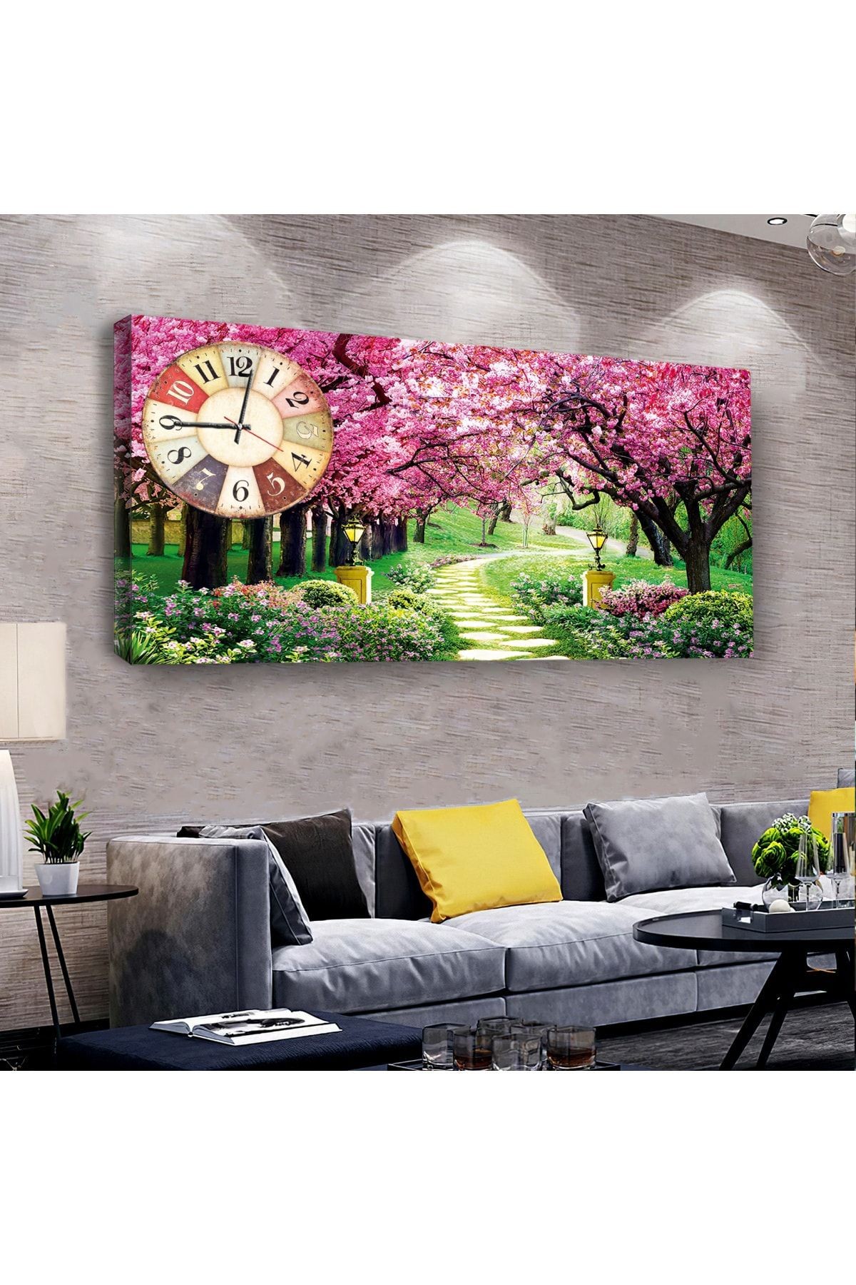 Ilkbahar Çiçek 120 X 60 Saatli Kanvas Tablo