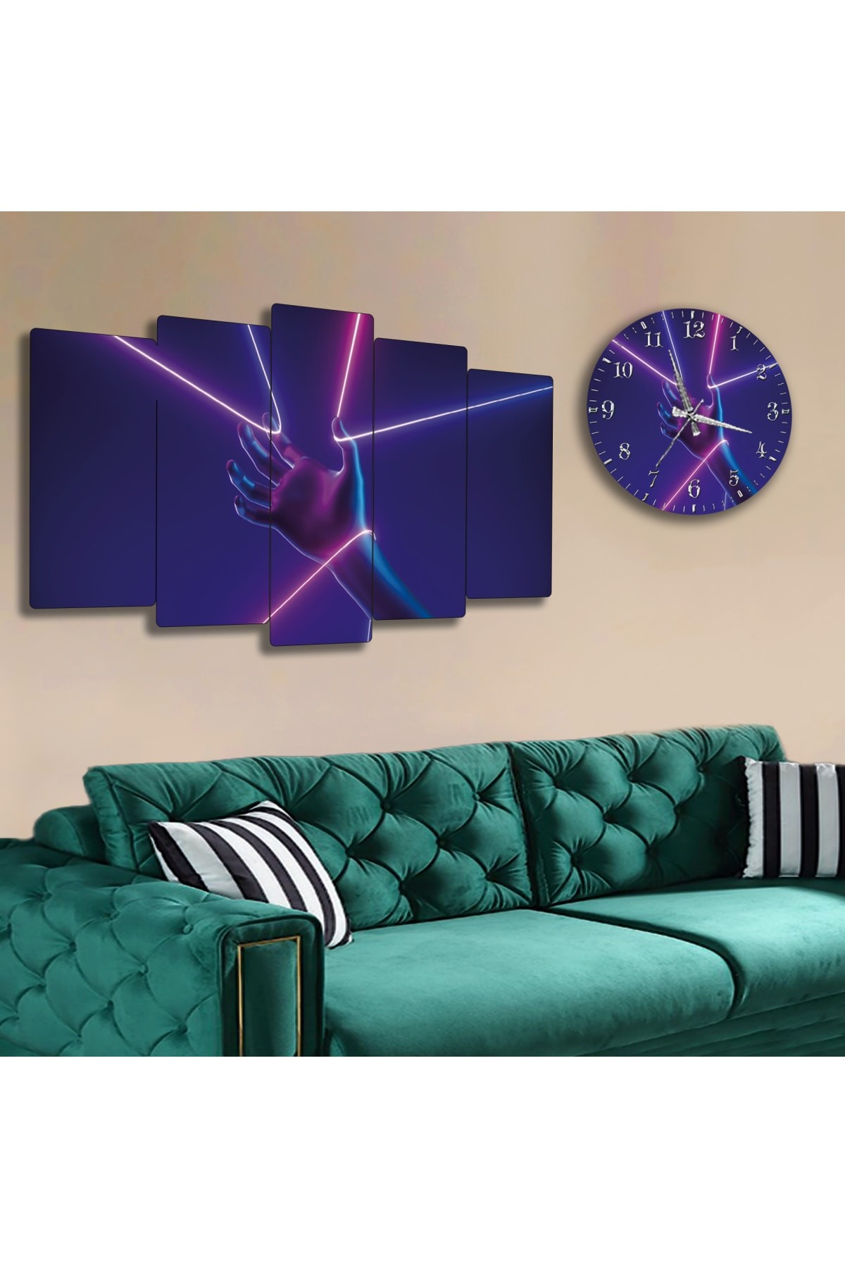 Minimal Dijital El Solmaz MDF Tablo Ve Saat Kombin