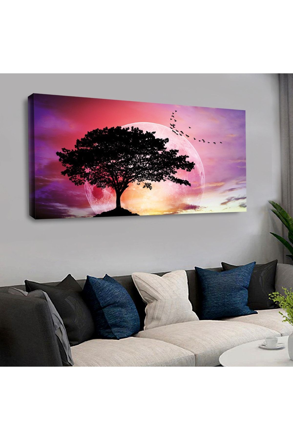 120 X 60 Cm Kanvas Dolunay Ağaç Tablo