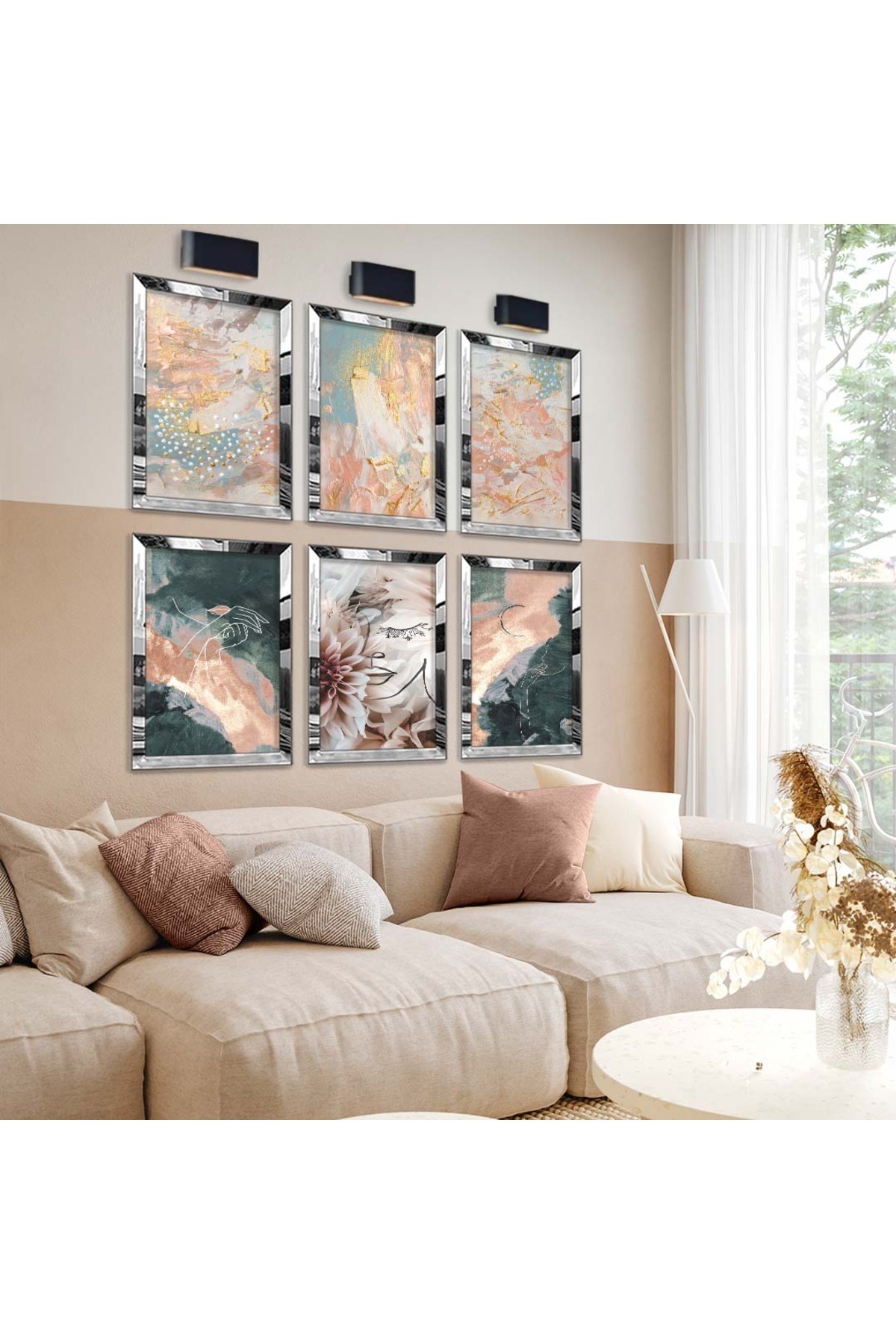 Sanat Tablosu Soyut Tema Modern Çizim 6'Lı Pleksi Kenar Solmaz MDF Tablo Seti