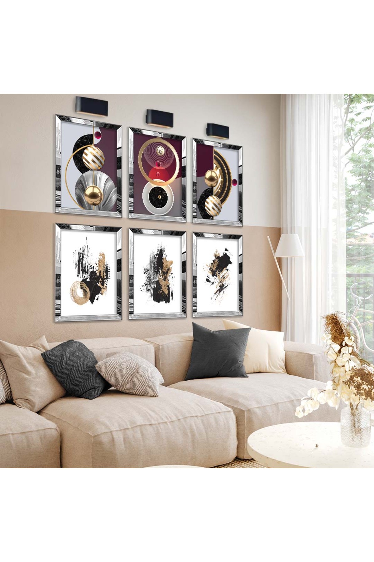 Geometrik Çizim Ve Modern Tema 6'Lı Pleksi Kenar Solmaz MDF Tablo Seti