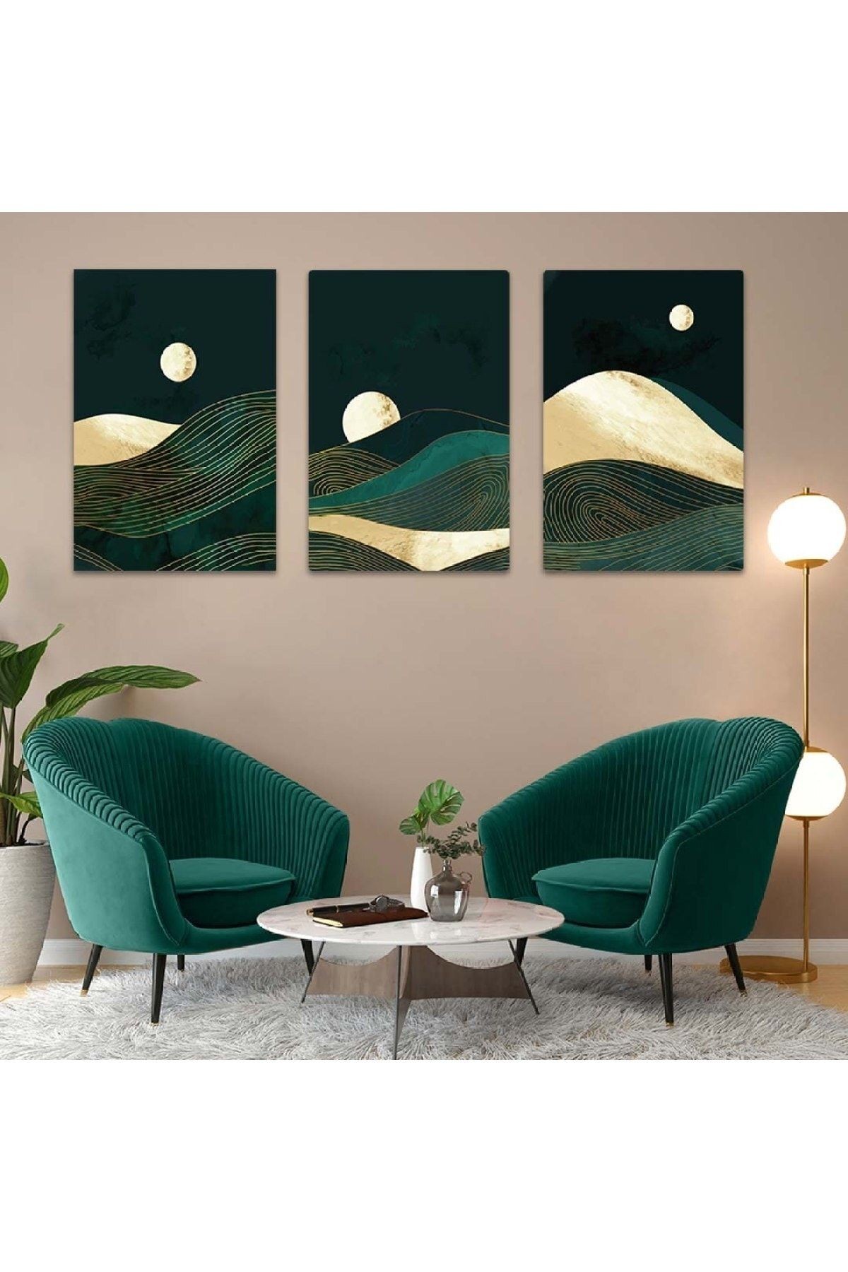 Dağ Manzara Soyut Desen 3'lü Mdf Tablo Set