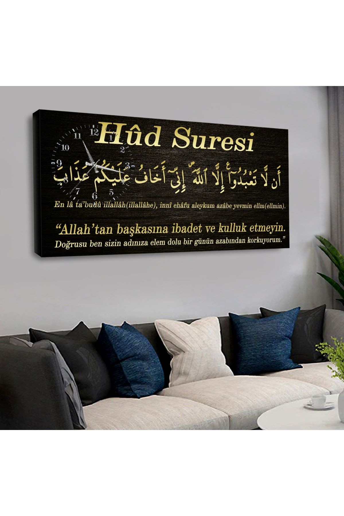 Kanvas Kahverengi Üzeri Altın Hud Süresi Saatli Tablo