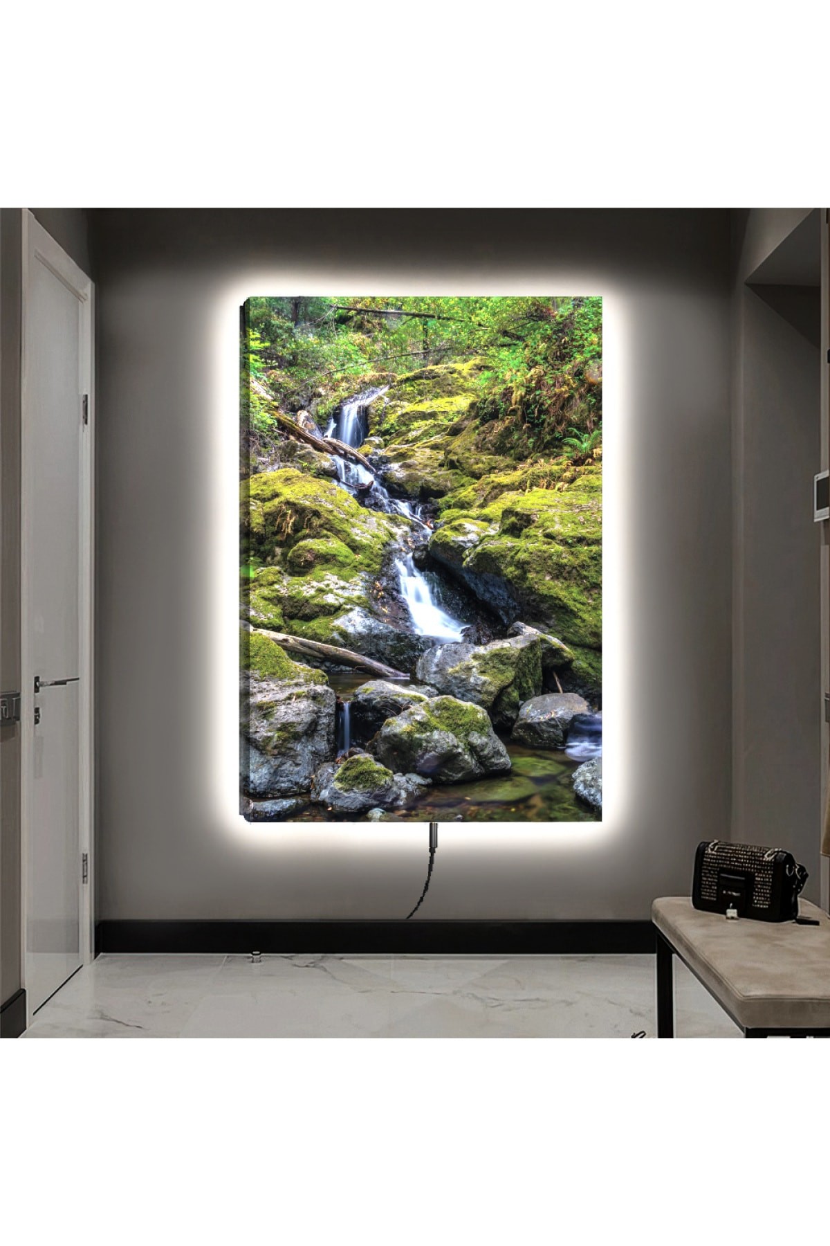 Özel Tasarım Ledli Dağ Manzara Ahşap Şase Dijital Baskı Kanvas Tablo 90X60Cm