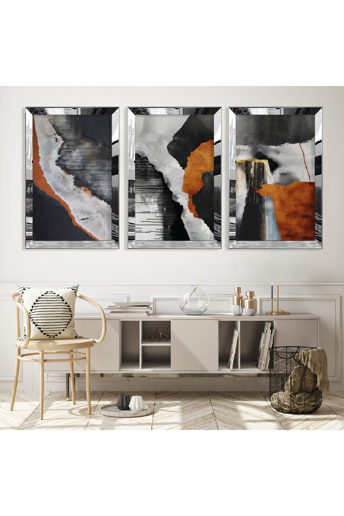 Sanat Tablosu Soyut Desen Gold Pleksi Kenar Solmaz MDF Tablo