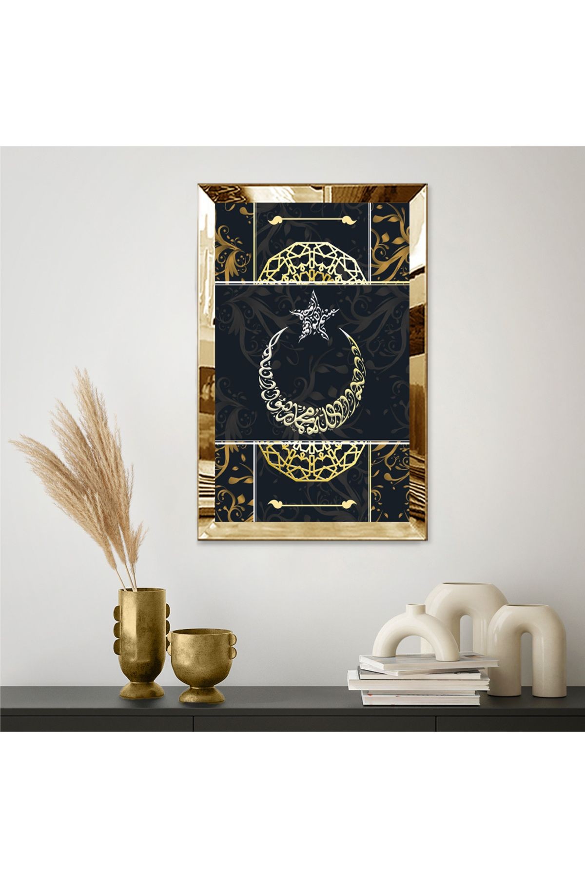 GOLD  AYNALI PLEKSİ ÇERÇEVELİ GOLD YAZILI AY YILDIZ TABLO