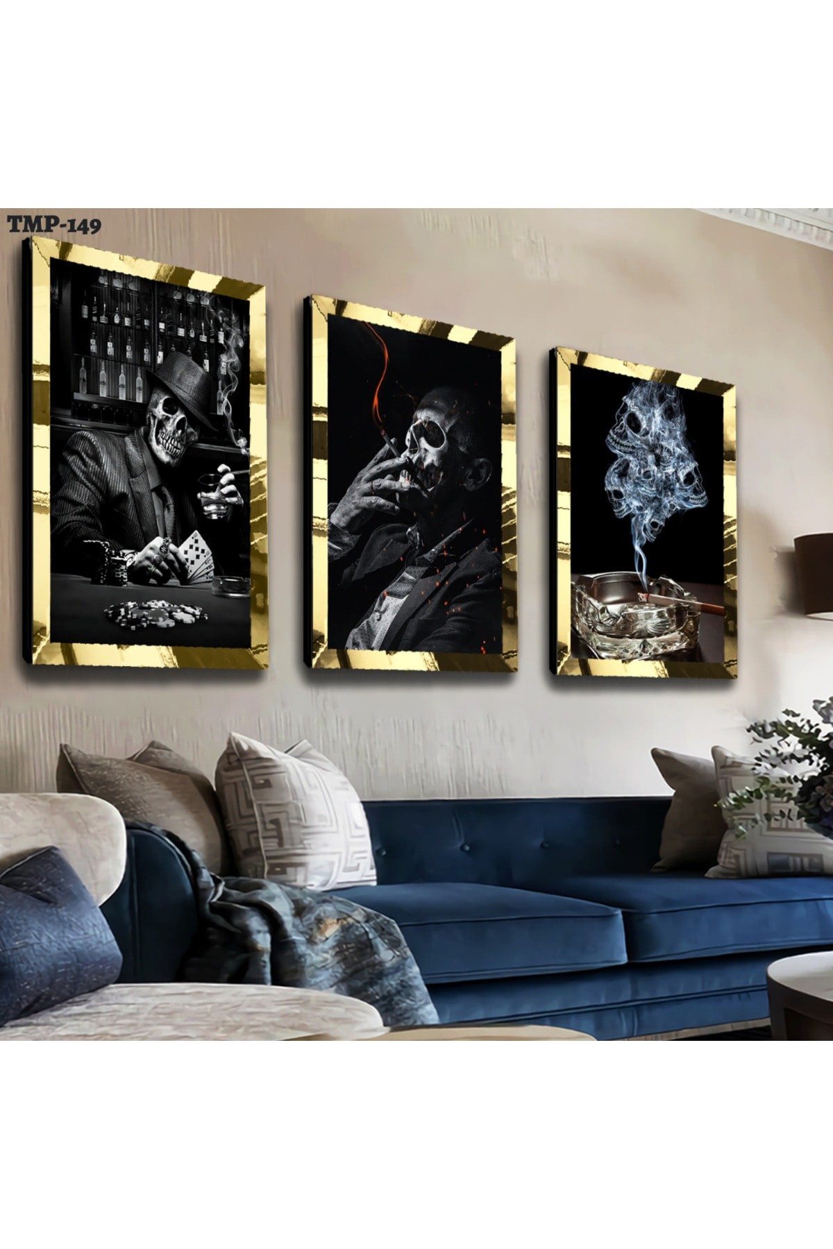 Oturma Odası Tablosu Ölüm Meleği Gold Pleksili Saat Ve Solmaz MDF Tablo