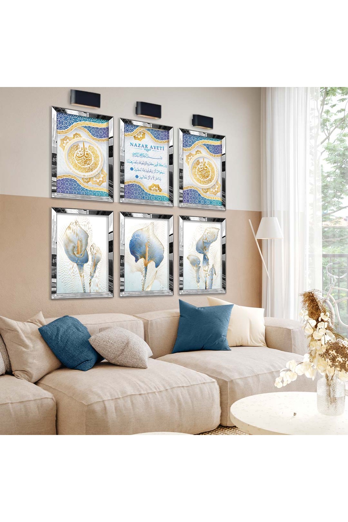 Duvar Sanatı Nazar Ayeti Dini Model 6'Lı Pleksi Kenar Solmaz MDF Tablo Seti