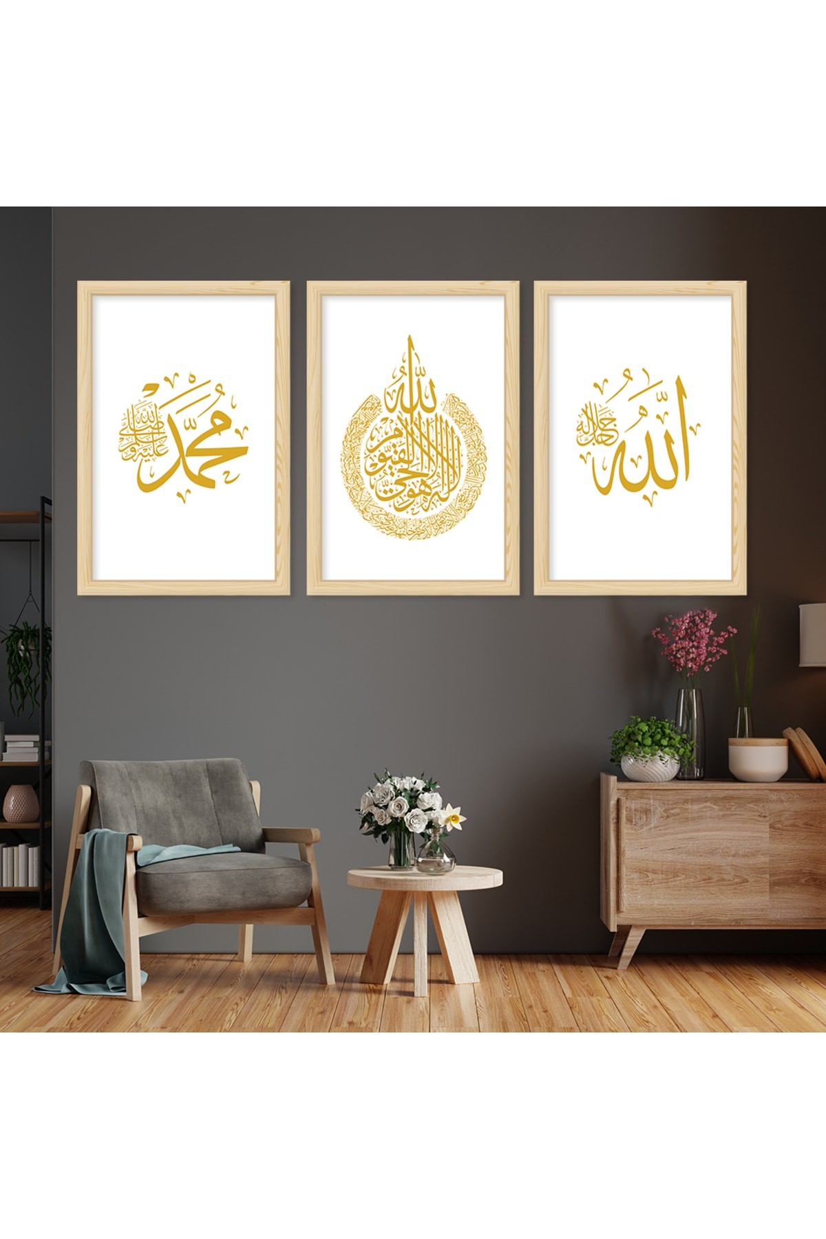 Oturma Odası Tablosu Modern Ahşap Çerçeveli Kolaj Çizim Modern Tablo