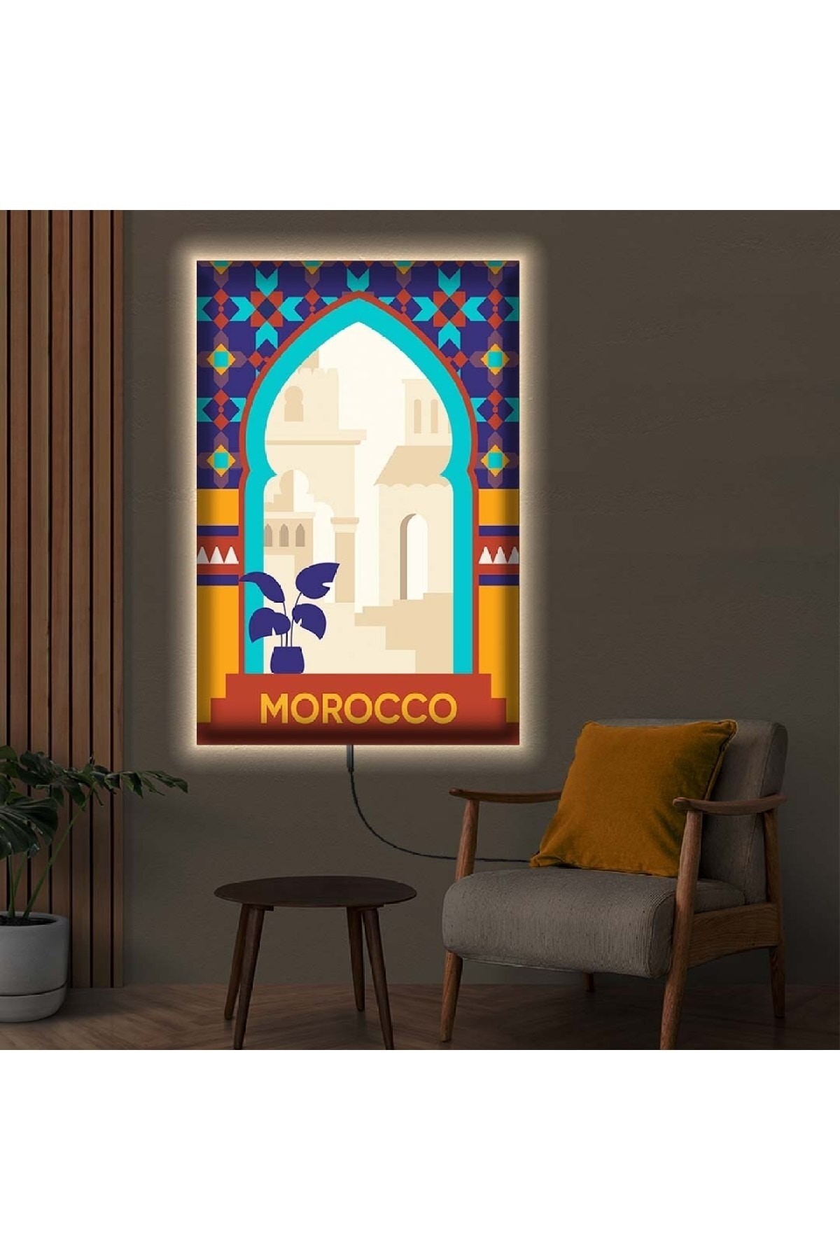 Ofis Tablosu Ledli Morocco Fas Ahşap Şase Dijital Baskı Kanvas Tablo 70X100Cm