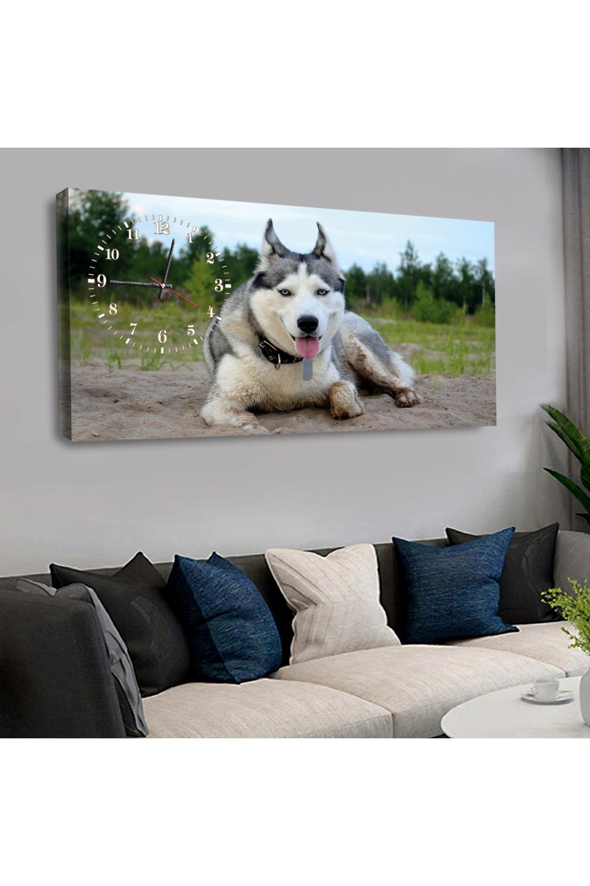 120x60 Saatli Hayvanlar Alemi Köpek Kanvas Tablo