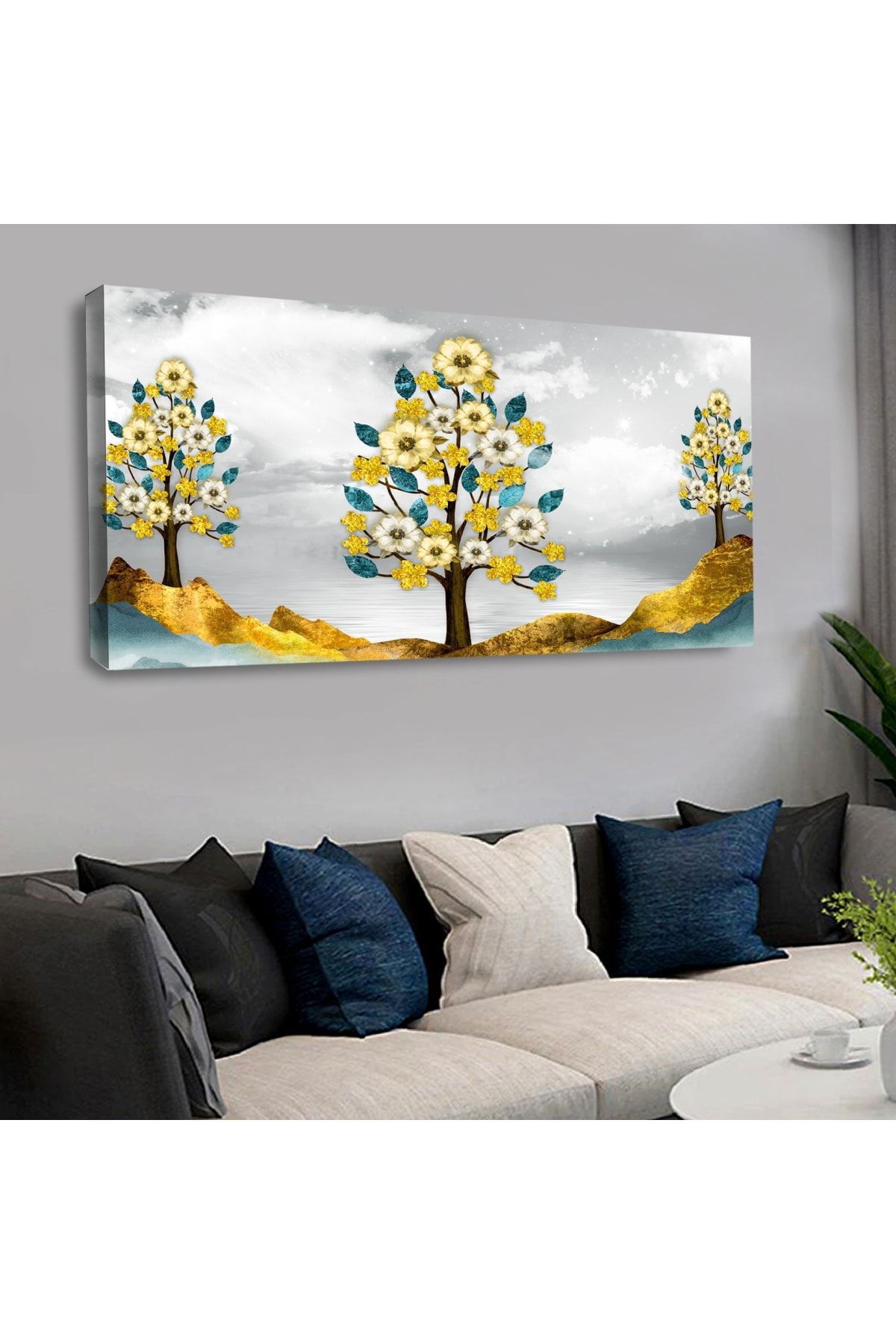 120 X 60 Saatli Kanvas Renkli Ağaç Tablo