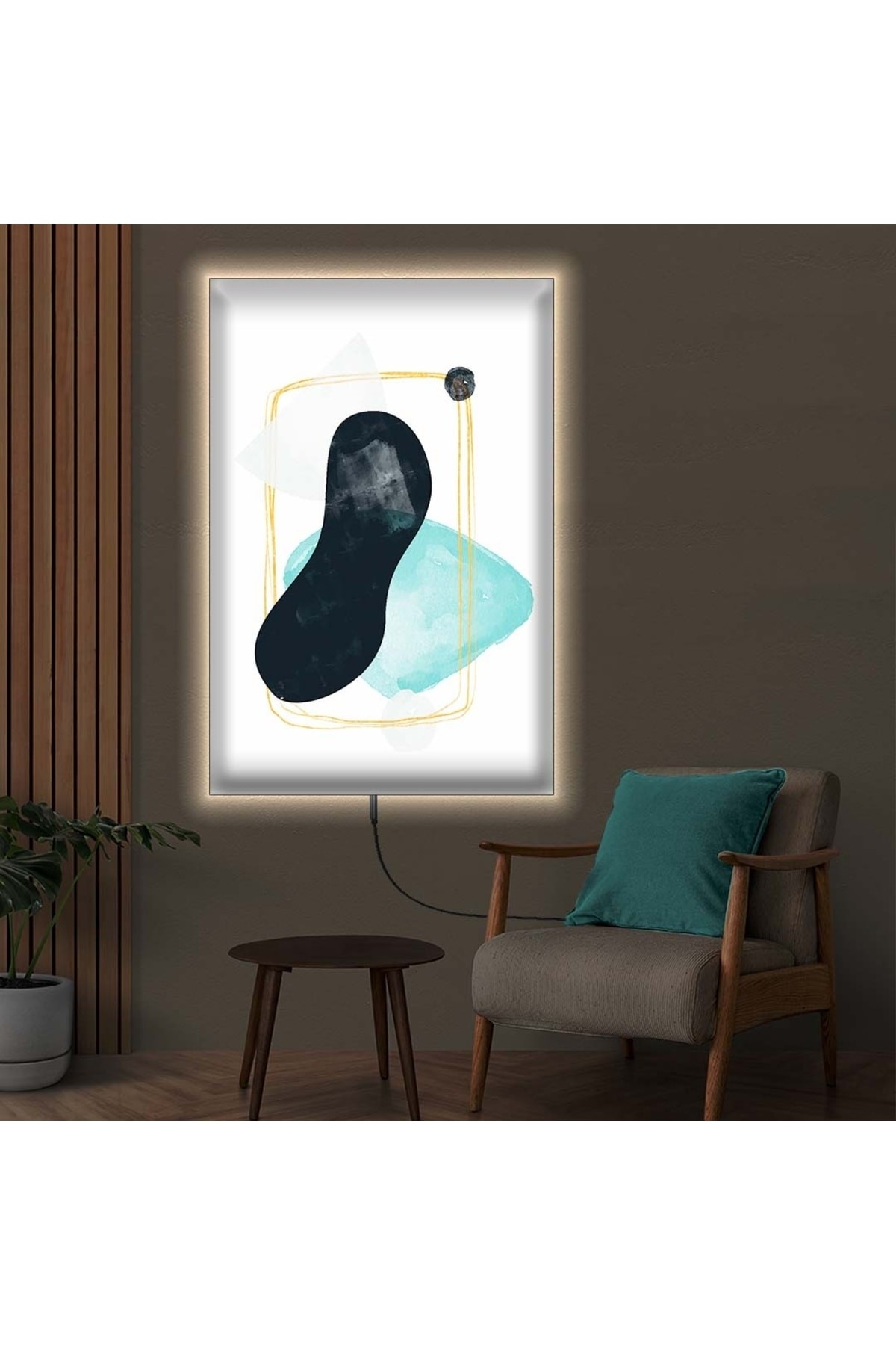 Modern Ledli Modern Çizim Ahşap Şase Dijital Baskı Kanvas Tablo 90X60Cm