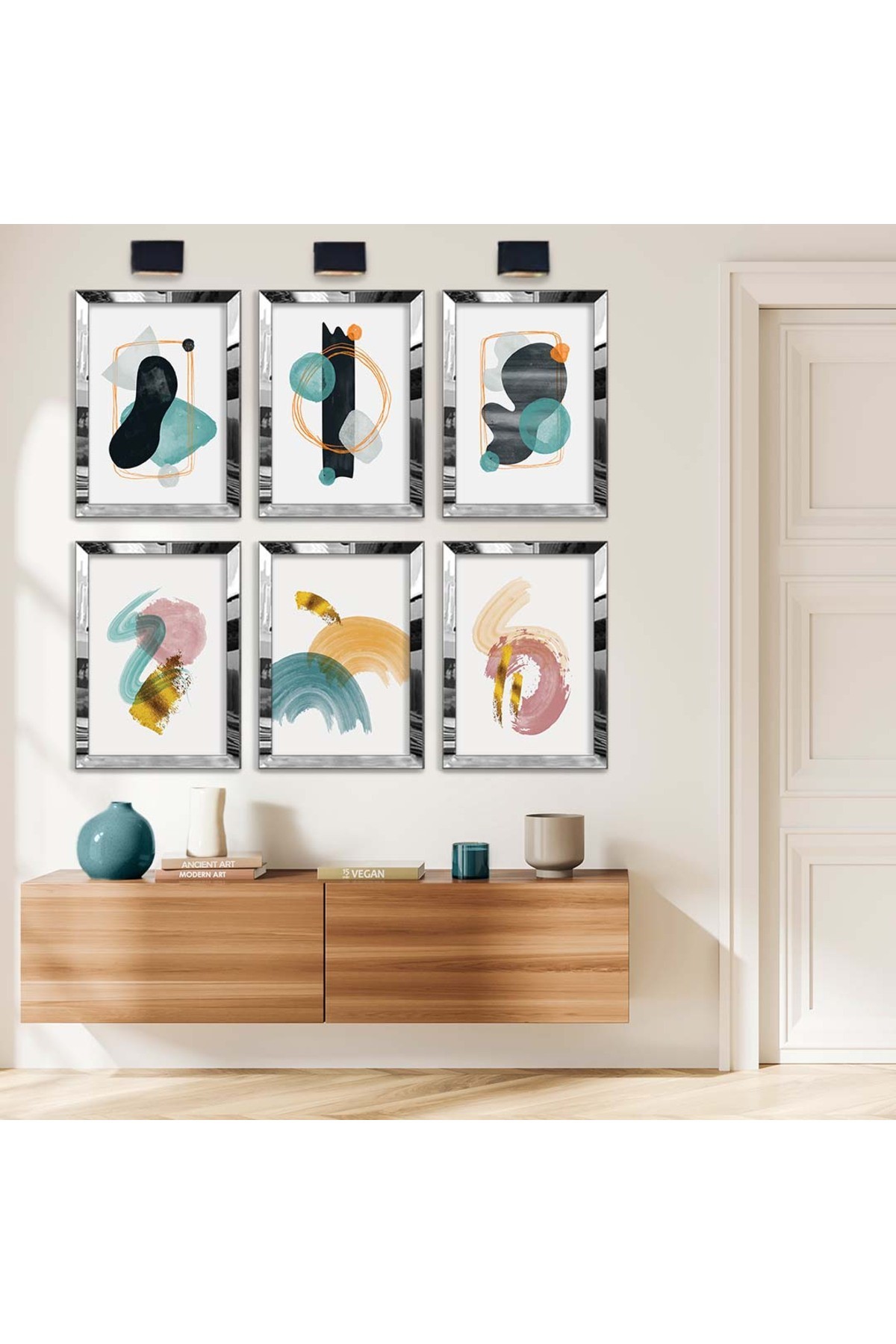 Soyut Çizim Ve Modern Tema 6'Lı Pleksi Kenar Solmaz MDF Tablo Seti