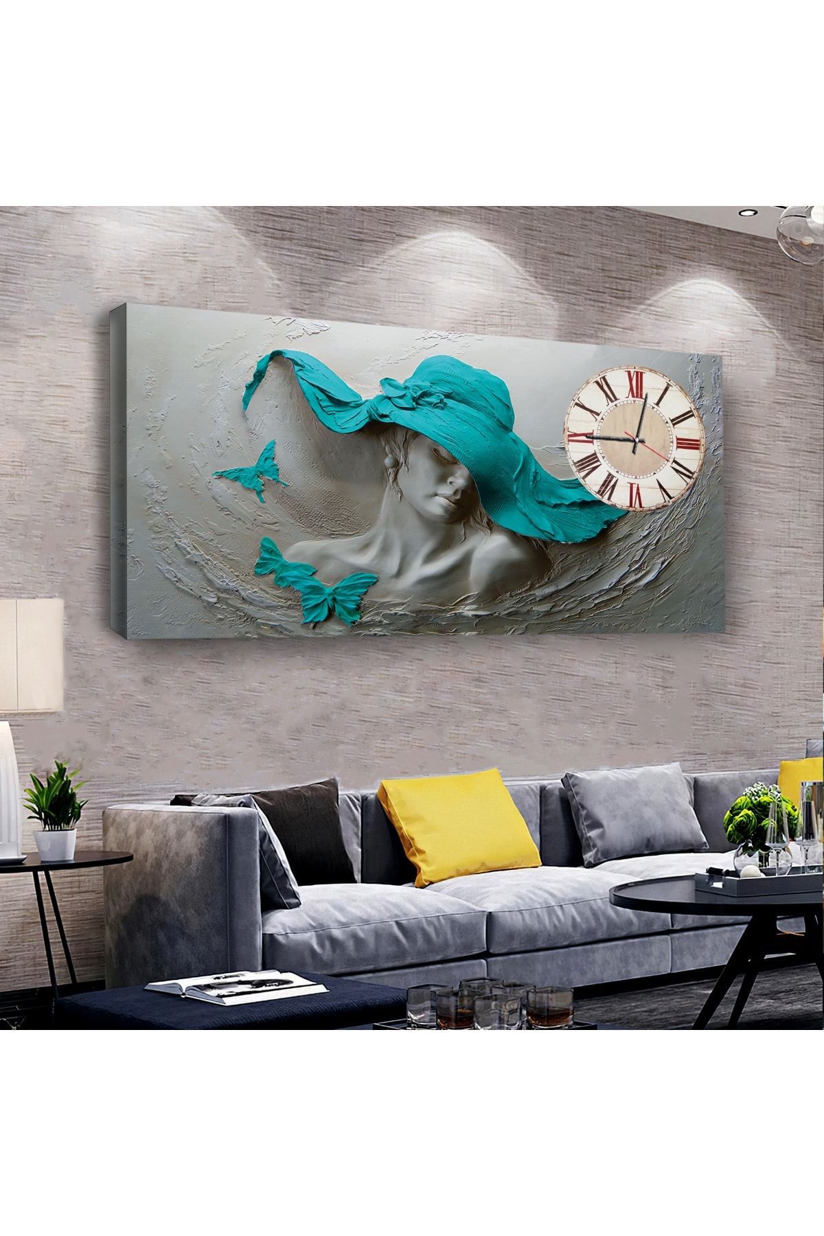 Heykel Sanat 120 X 60 Saatli Kanvas Tablo