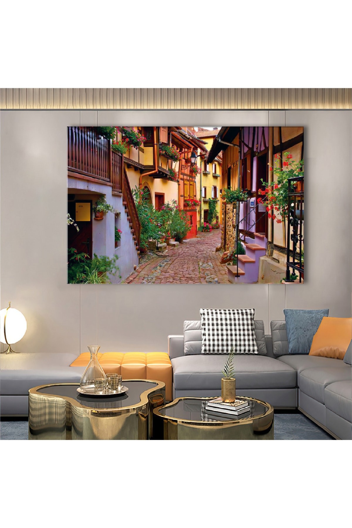 Renkli Sokak Ahşap Şase Dijital Baskı Kanvas Tablo 120X80Cm