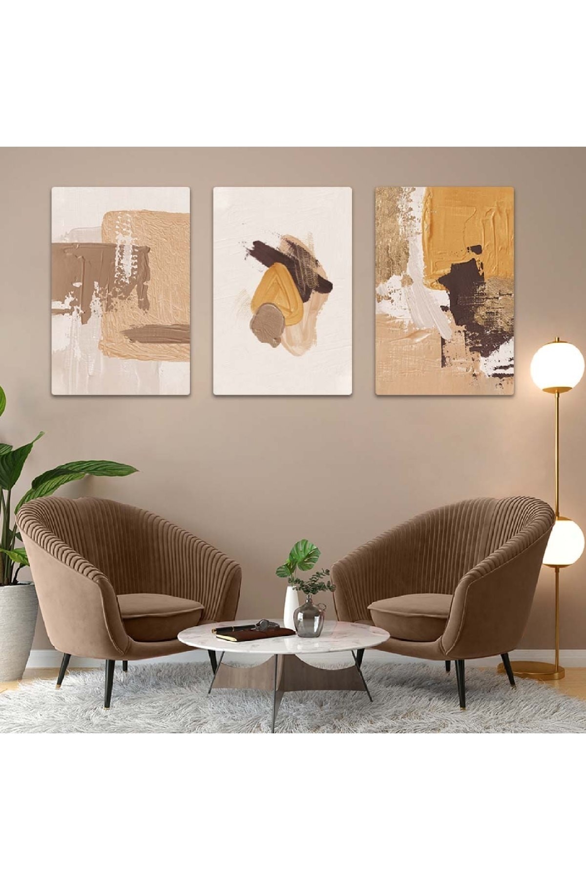 Duvar Sanatı Sanat Tablosu Soyut Desen 3'Lü Solmaz MDF Tablo Set