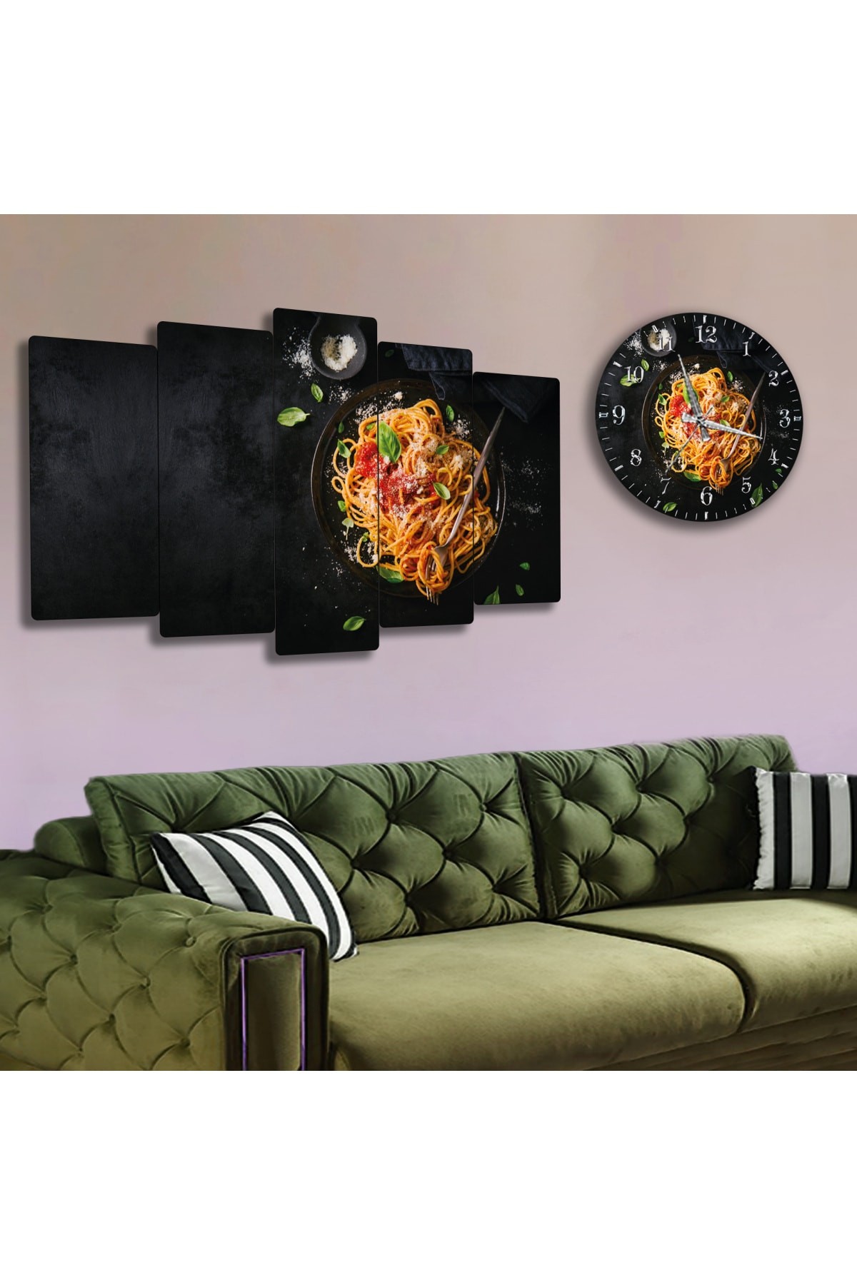 Spagetti Ekstra Dayanıklı Solmaz MDF Tablo Ve Saat Kombin