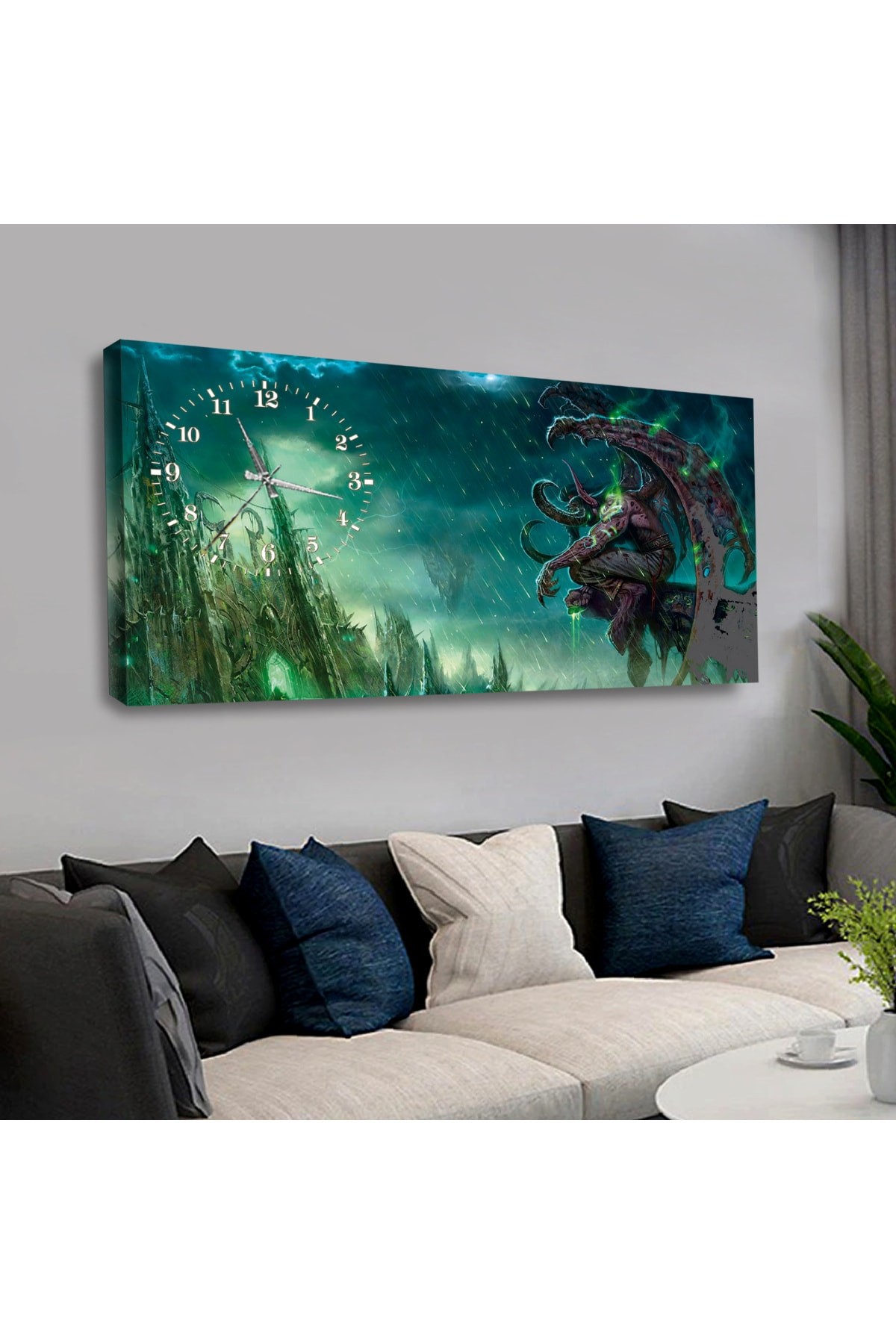 Minimalist Tablo Sanal Dünya saatliAhşap Şase Dijital Baskı Kanvas Tablo