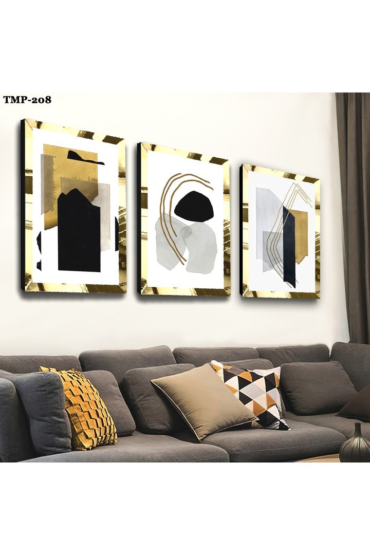 Huzur Kolaj Çizim Gold Pleksili Saat Ve Solmaz MDF Tablo