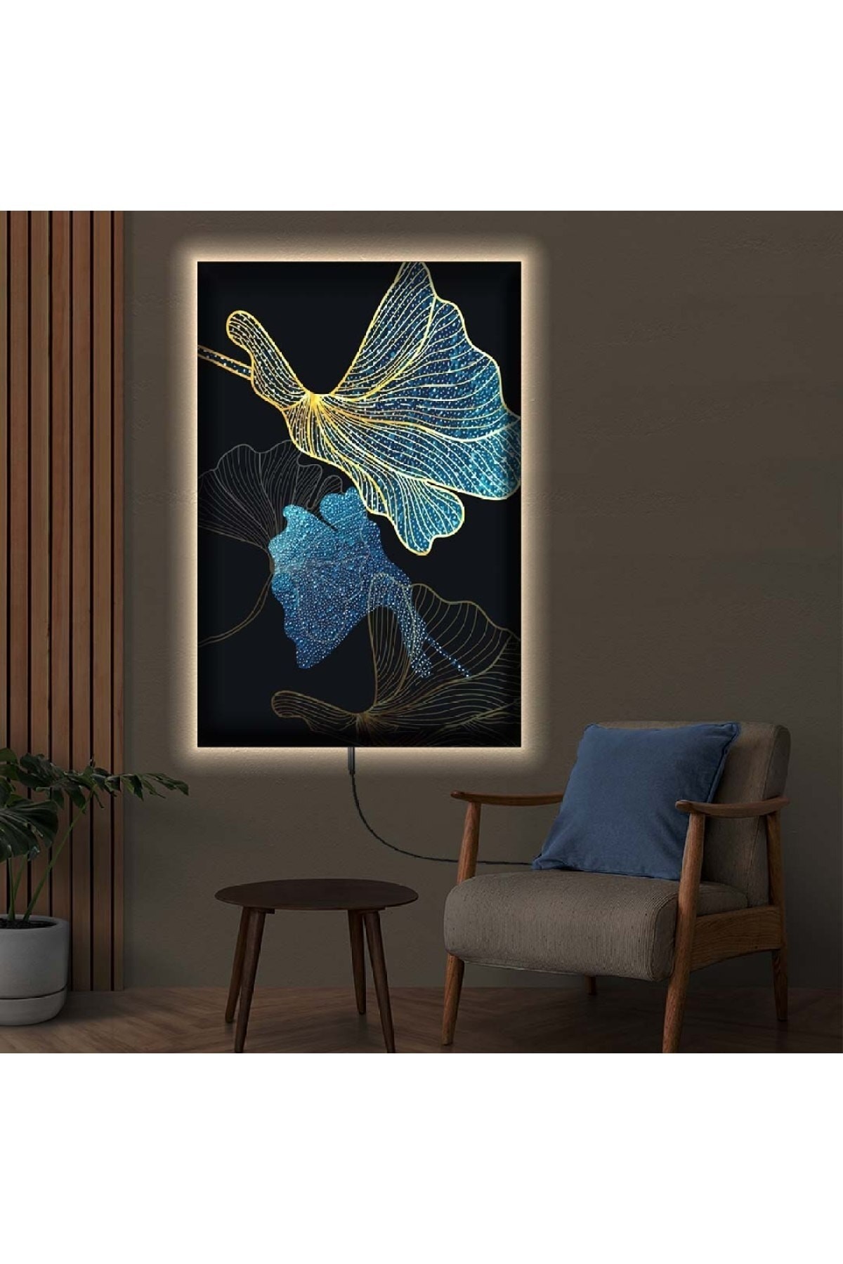 Salon Tablosu Ledli Soyut Desen Çiçek Ahşap Şase Dijital Baskı Kanvas Tablo 70X100Cm
