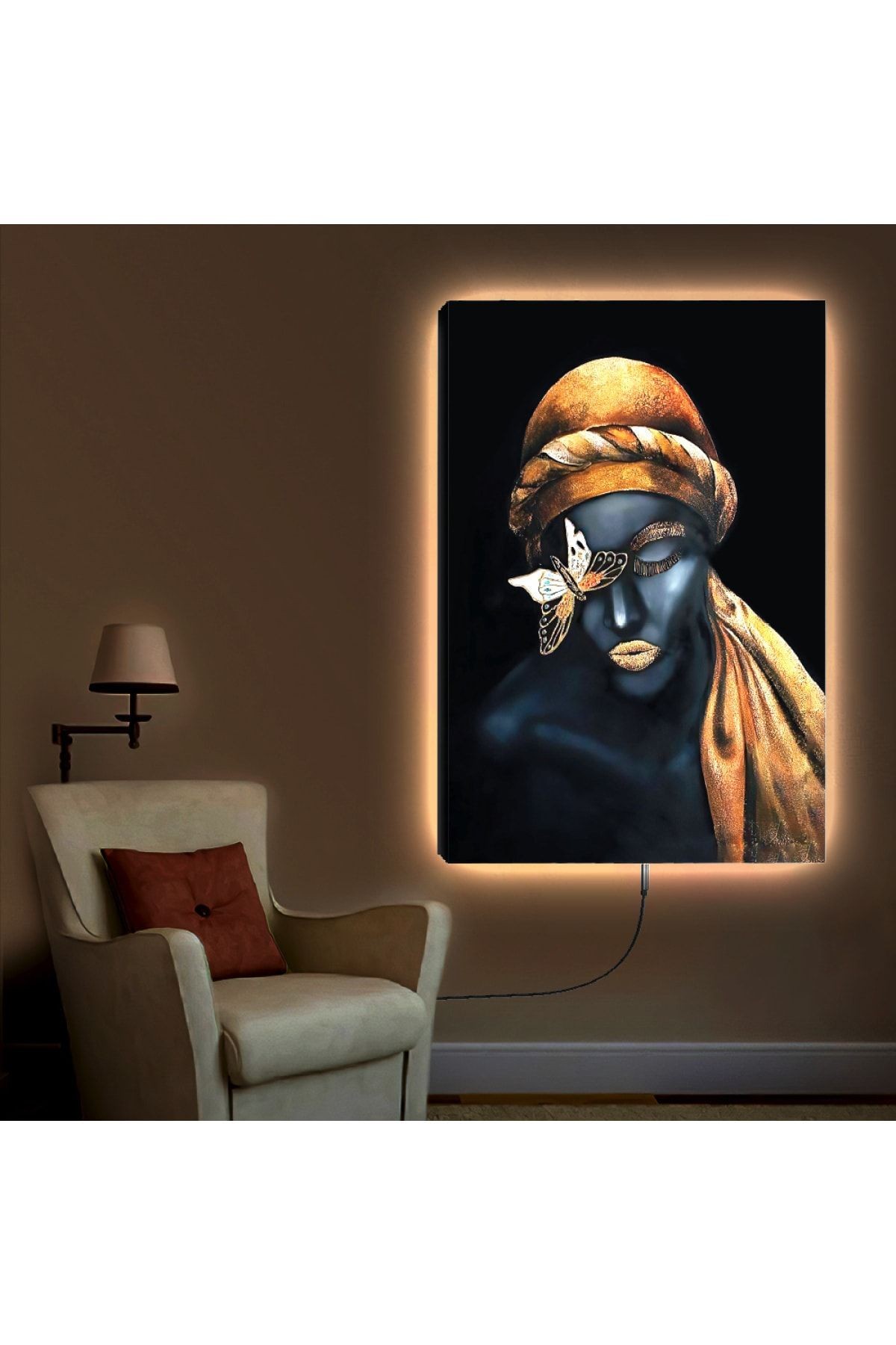 Ledli 90x60 Afrikalı Kadın Kanvas Tablo