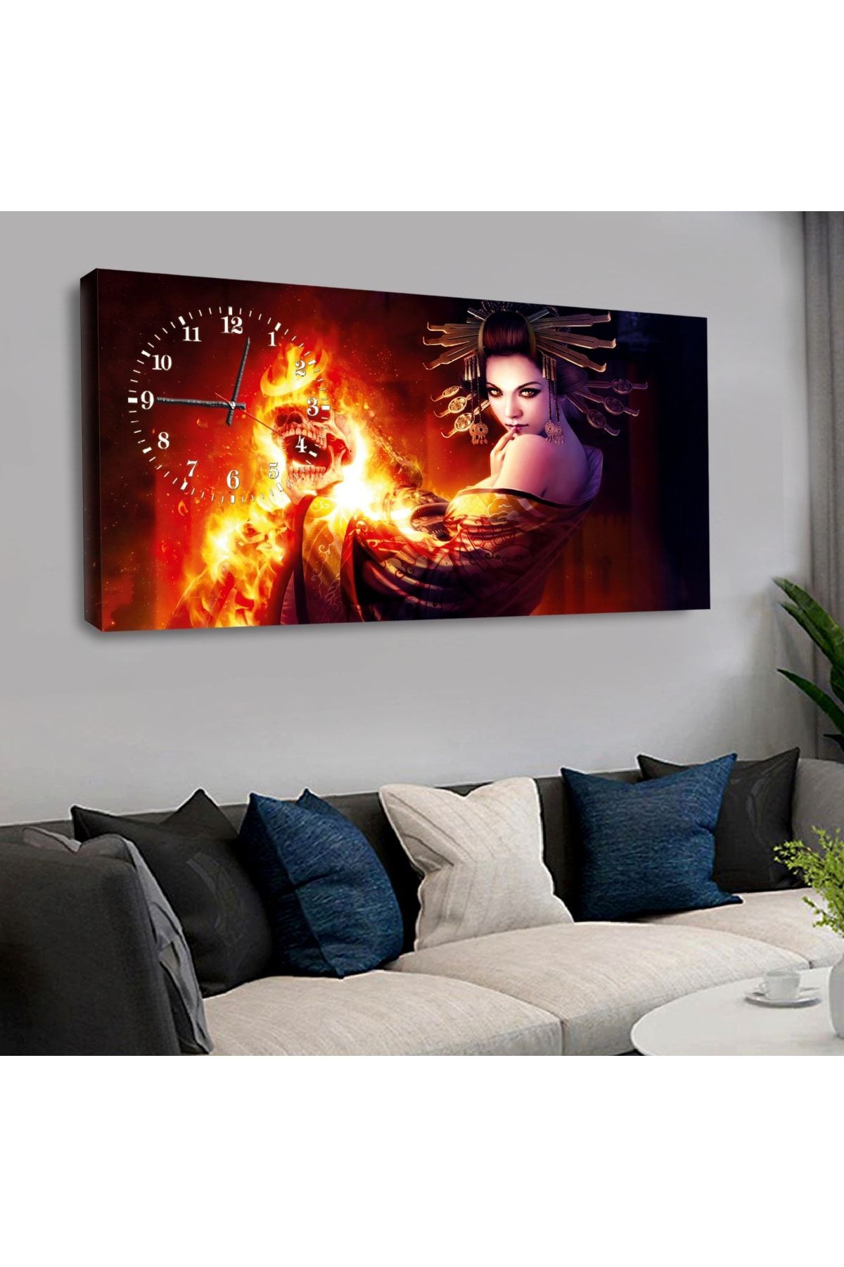 Kanvas Yanan Kuru Kafa Ve Andromeda Saatli Tablo