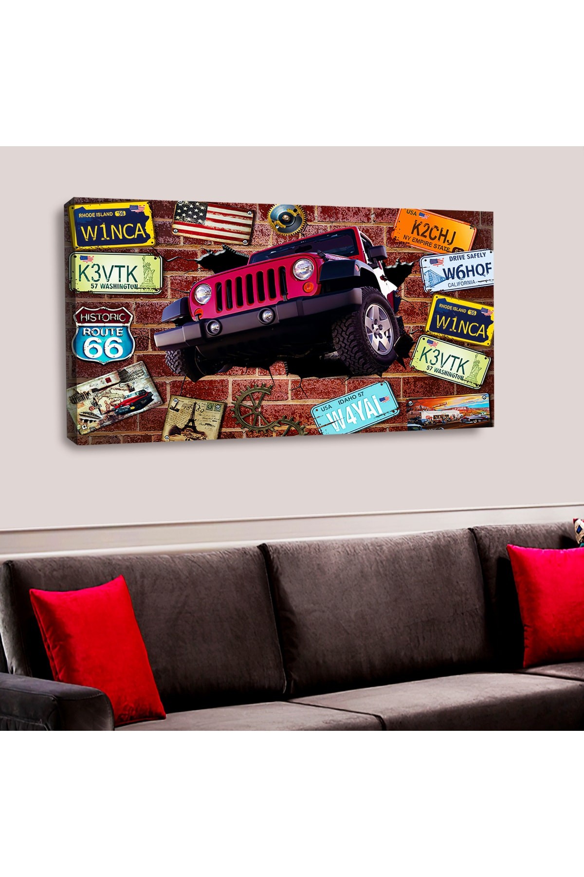 Ahşap Şase Dijital Baskı Kanvas Jeep Tablosu 120X60Cm