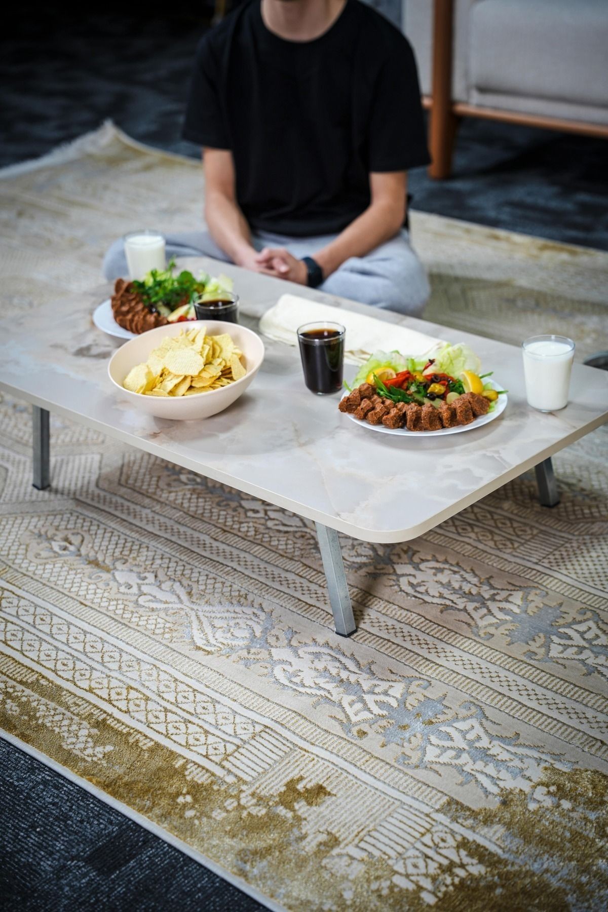 Metal Katlanır Ayaklı Kamp Bahçe Ev için Dikdörtgen Yer Sofrası