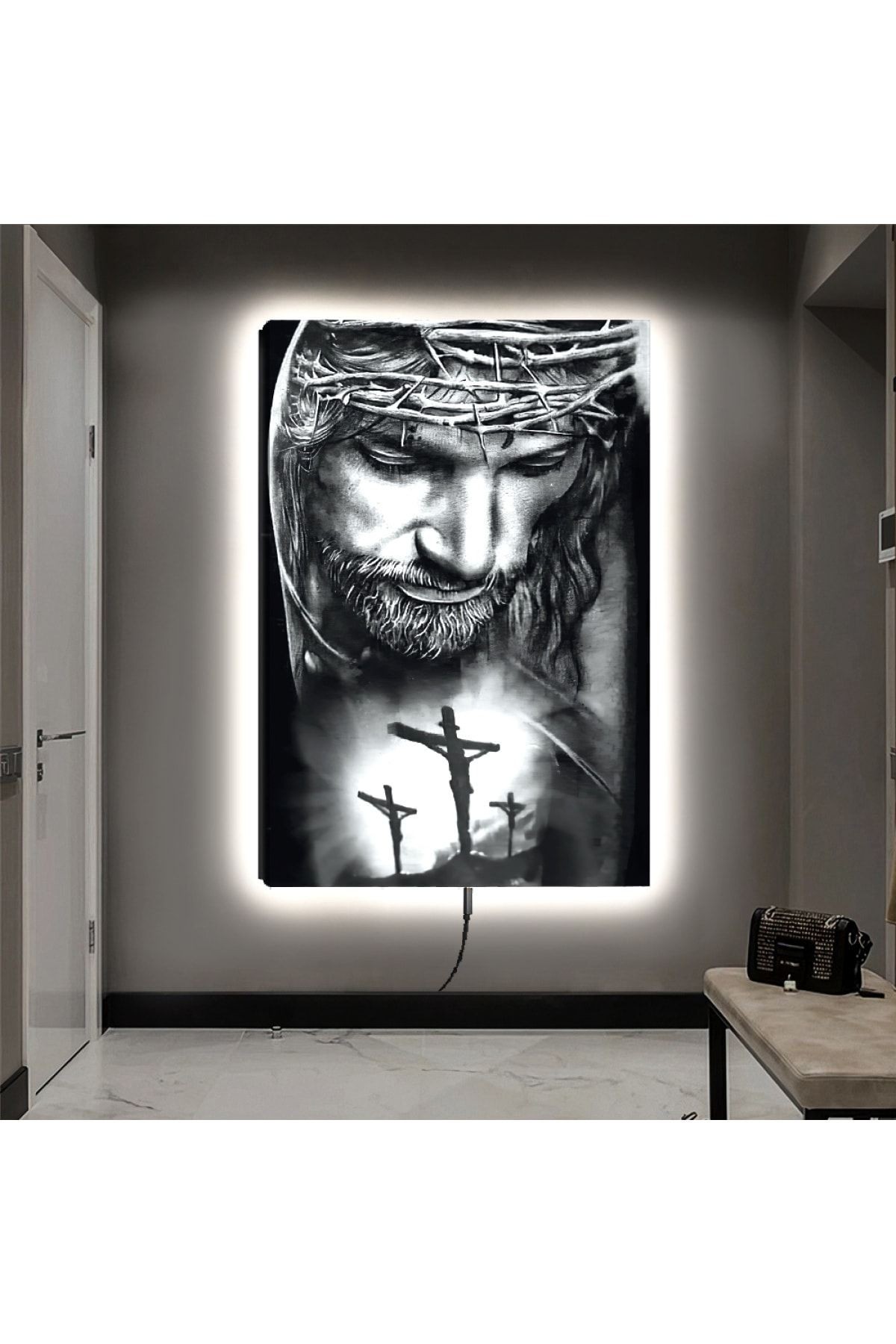 Ledli 90x60 Hristiyanlık Dini Kanvas Tablo
