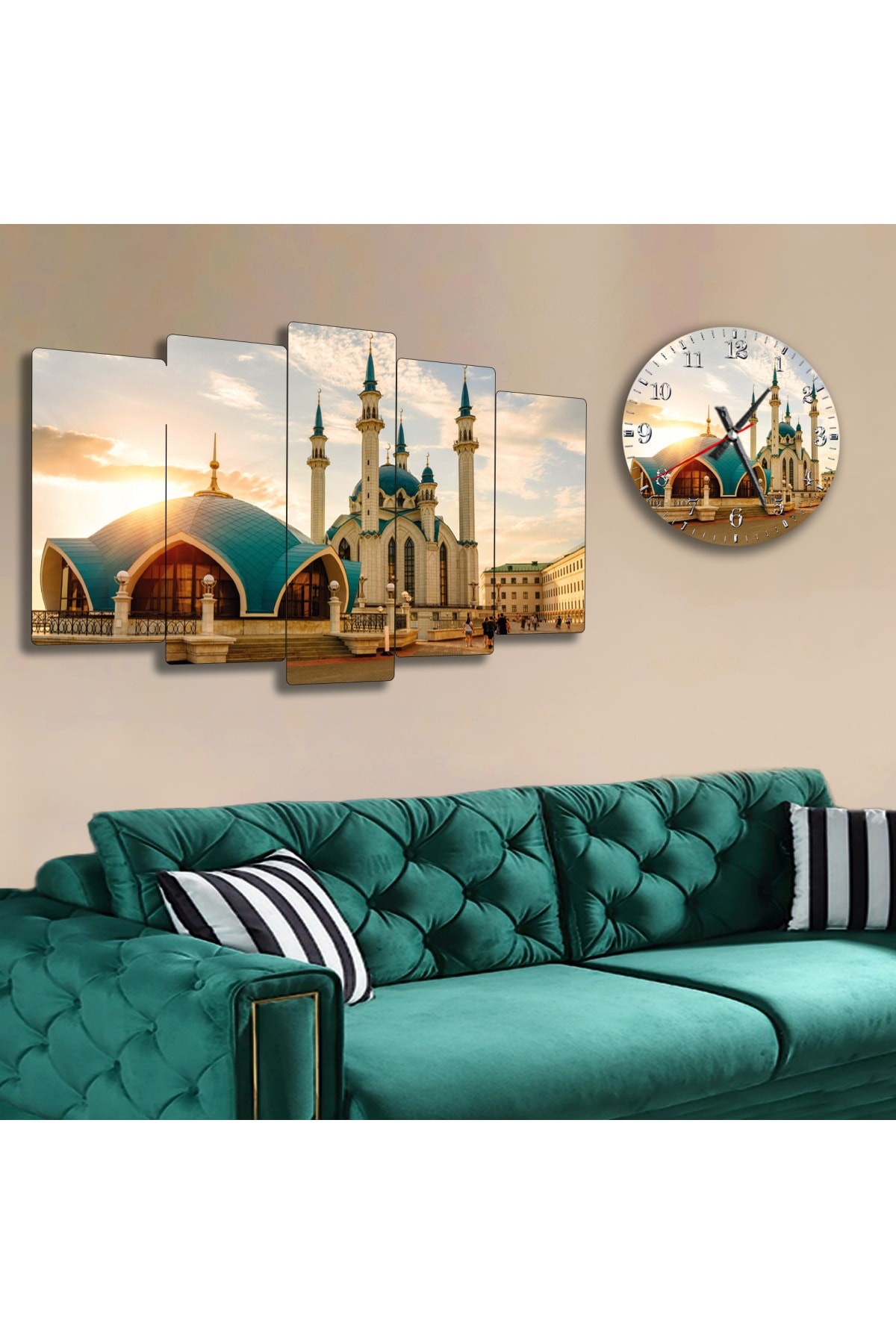 Dini Motifli Cami Solmaz MDF Tablo Ve Saat Kombin