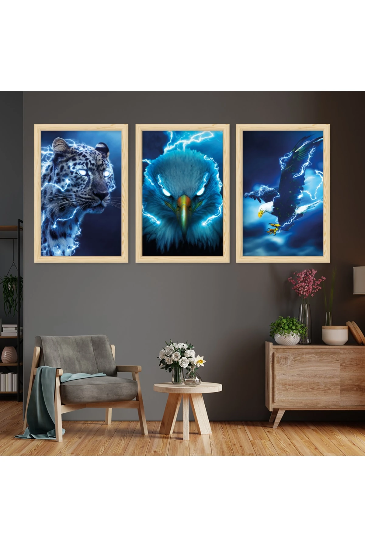 Modern Ahşap Çerçeveli Hayvanlar Alemi Tablo