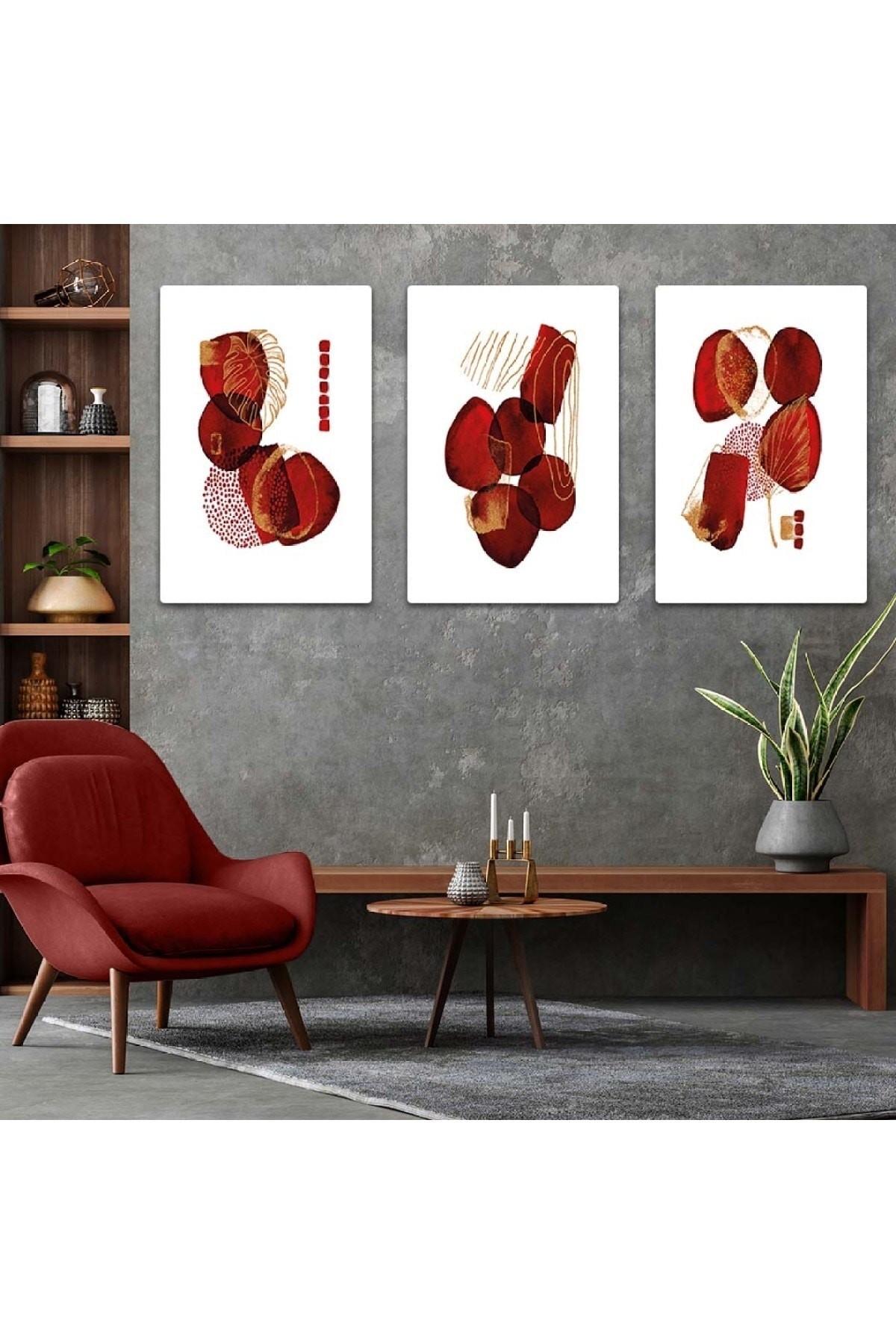Tasarım Salon Tablosu Soyut Desen 3'Lü Solmaz MDF Tablo Set