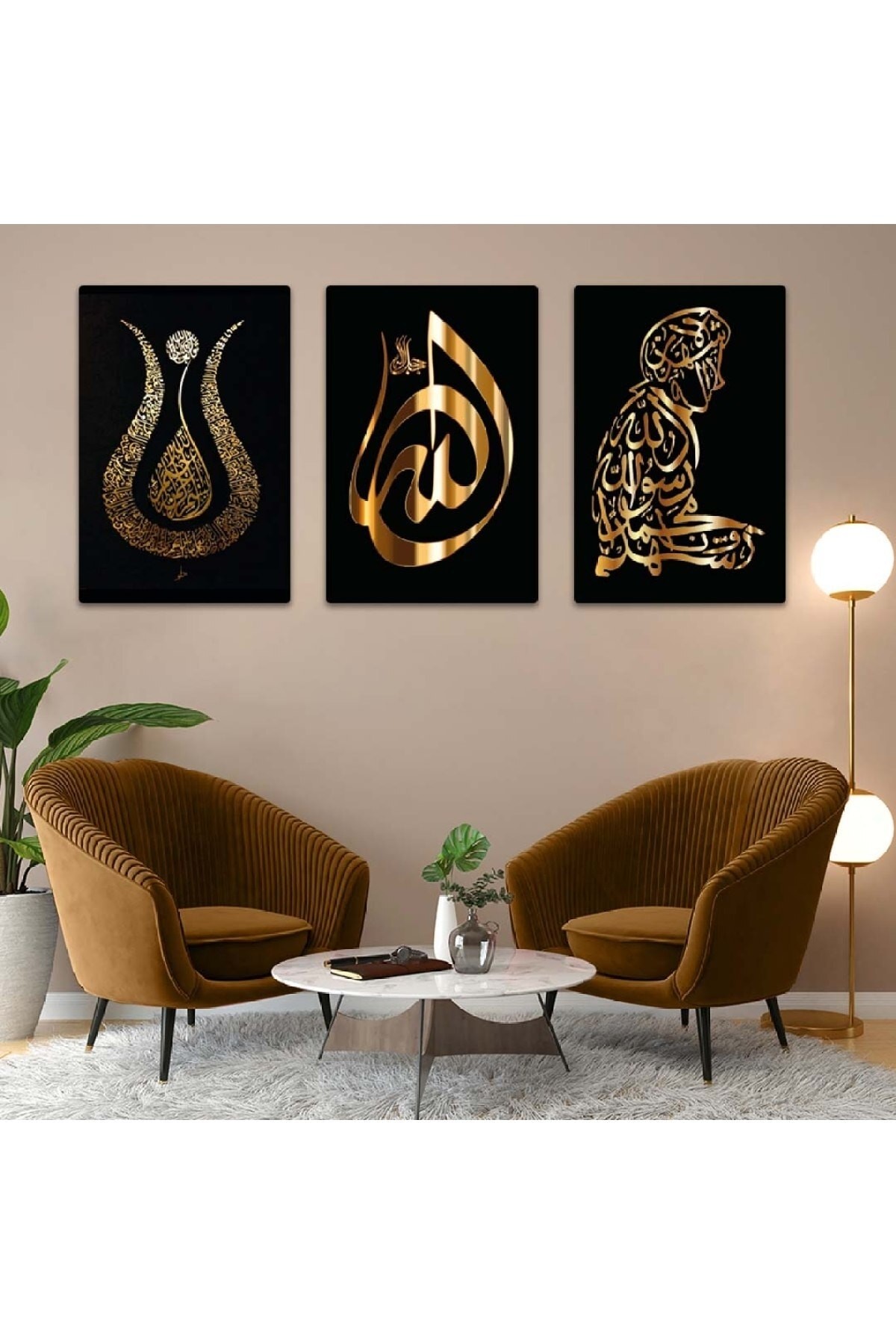 Lale Ve Secde Eden Adam Dini 3'Lü Solmaz MDF Tablo Set