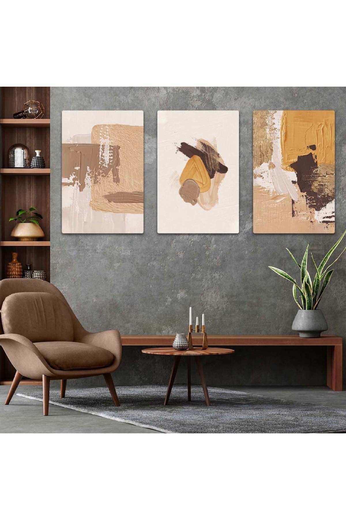 Duvar Sanatı Sanat Tablosu Soyut Desen 3'Lü Solmaz MDF Tablo Set