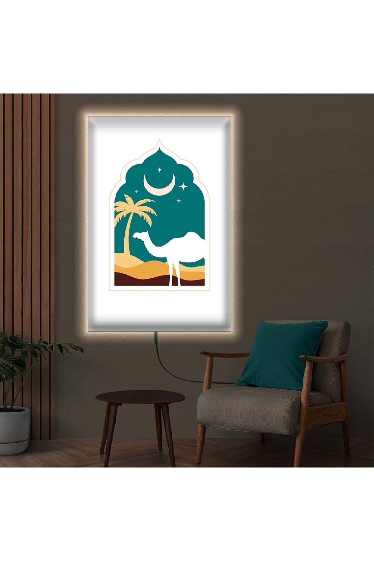 Ledli Islami Tema Ahşap Şase Dijital Baskı Kanvas Tablo 70X100Cm