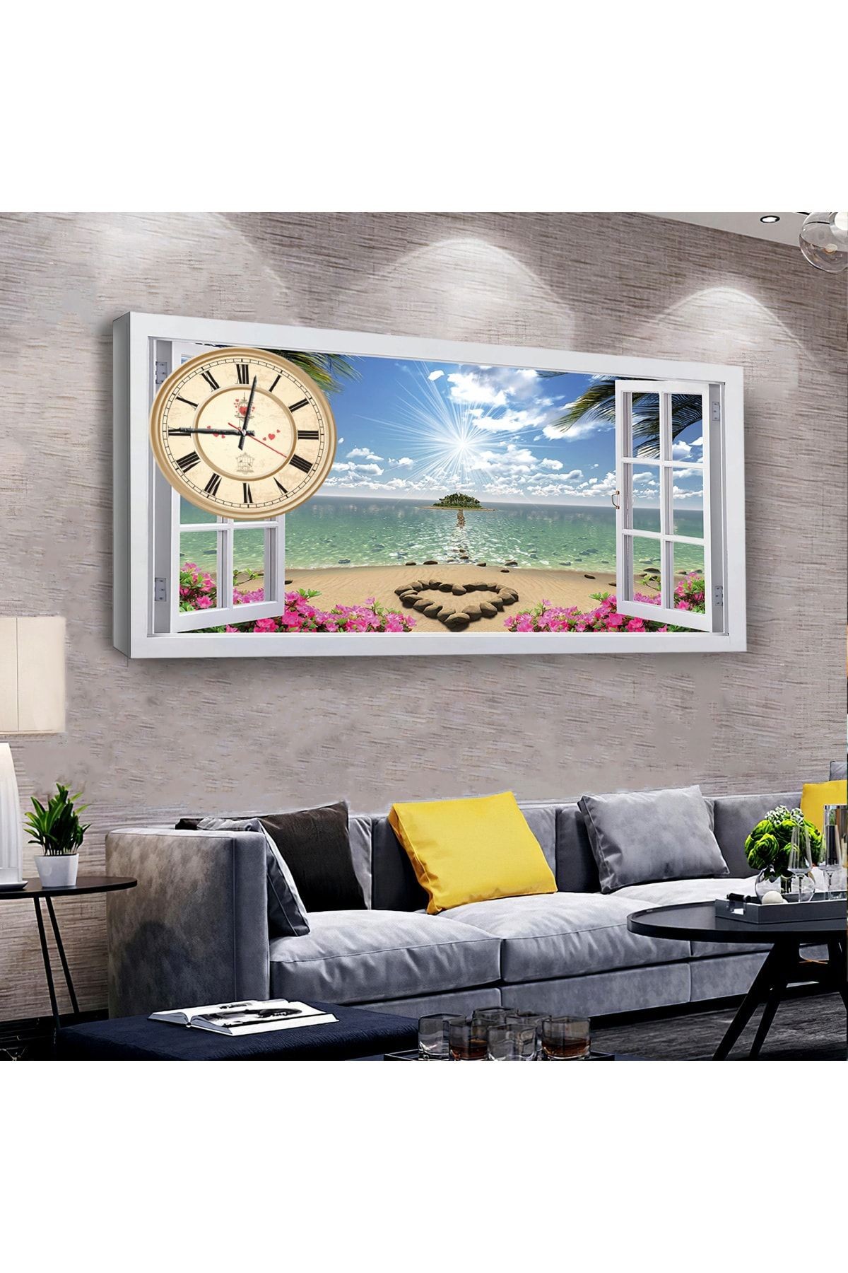 Deniz Manzara 120 X 60 Saatli Kanvas Tablo