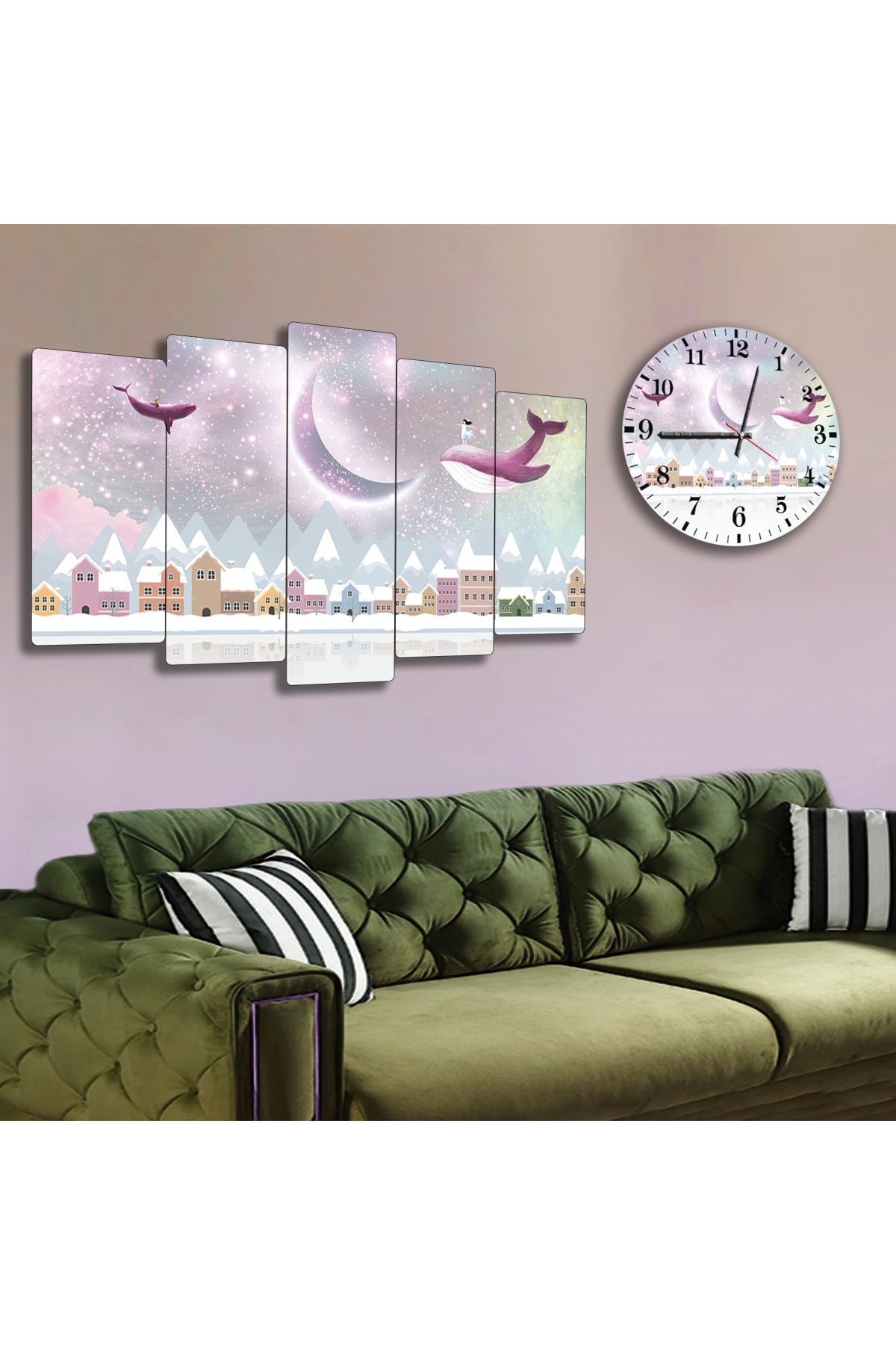 Sanatsal Dream Çocuk Odası Solmaz MDF Tablo Ve Saat Kombin