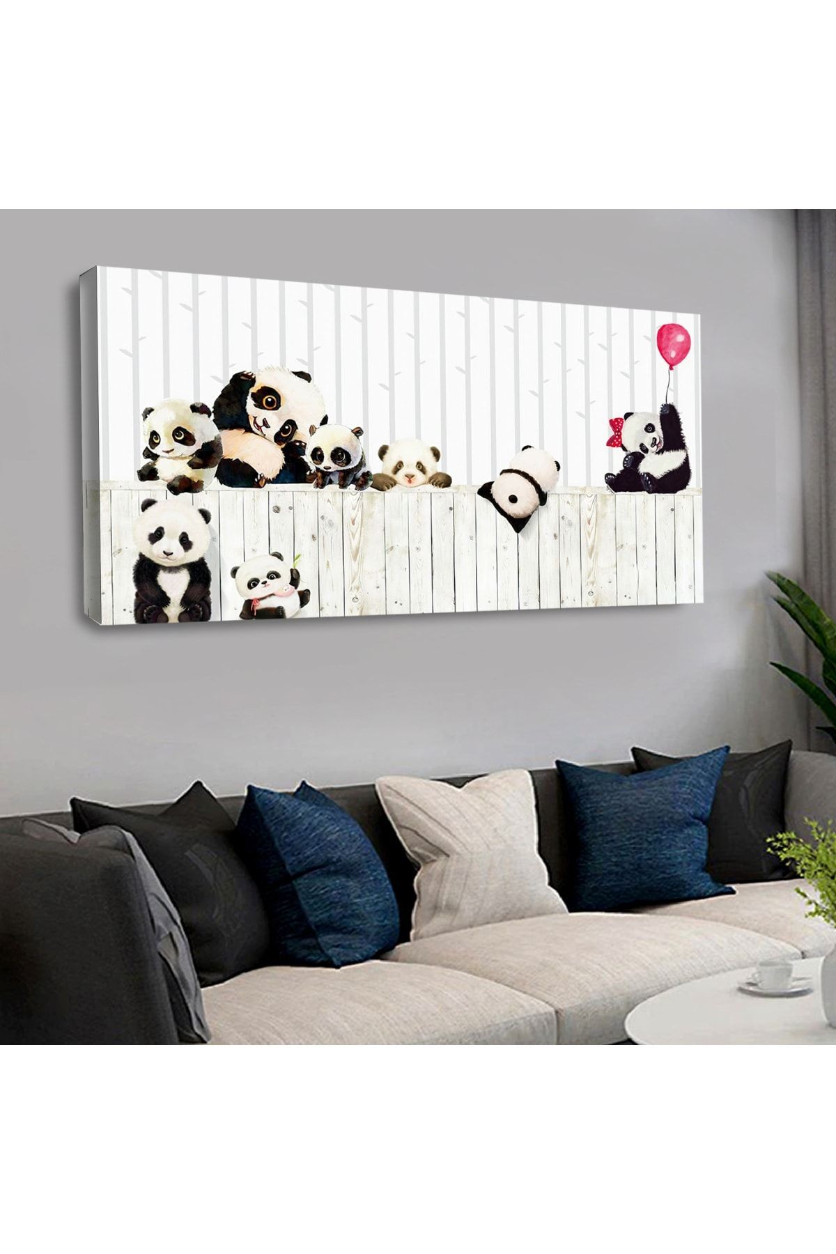120 X 60 Saatli Kanvas Sevimli Panda Tablo